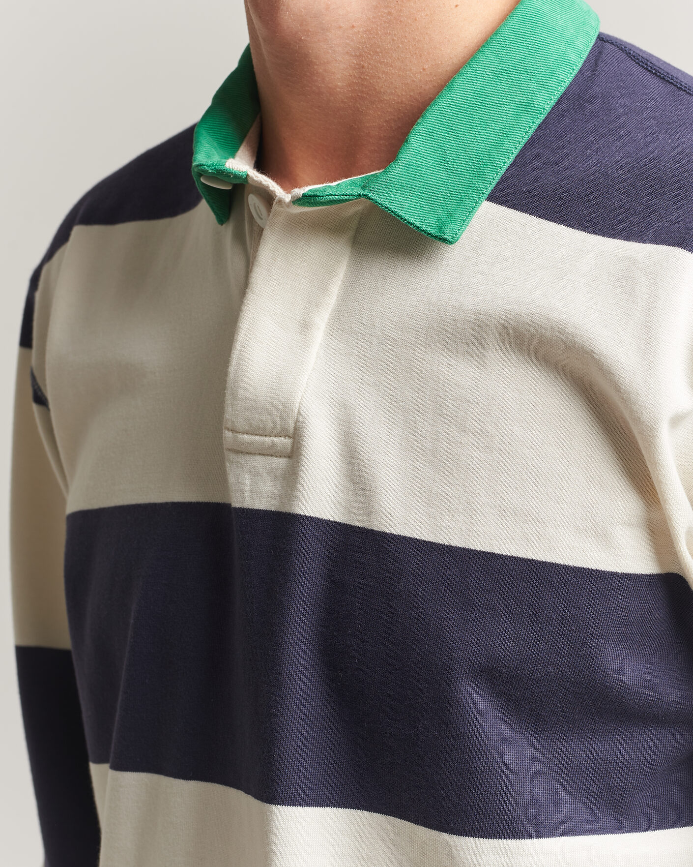 Uomini | Maglieria | Drake's | Dual Block Stripe Rugby Whie/Navy