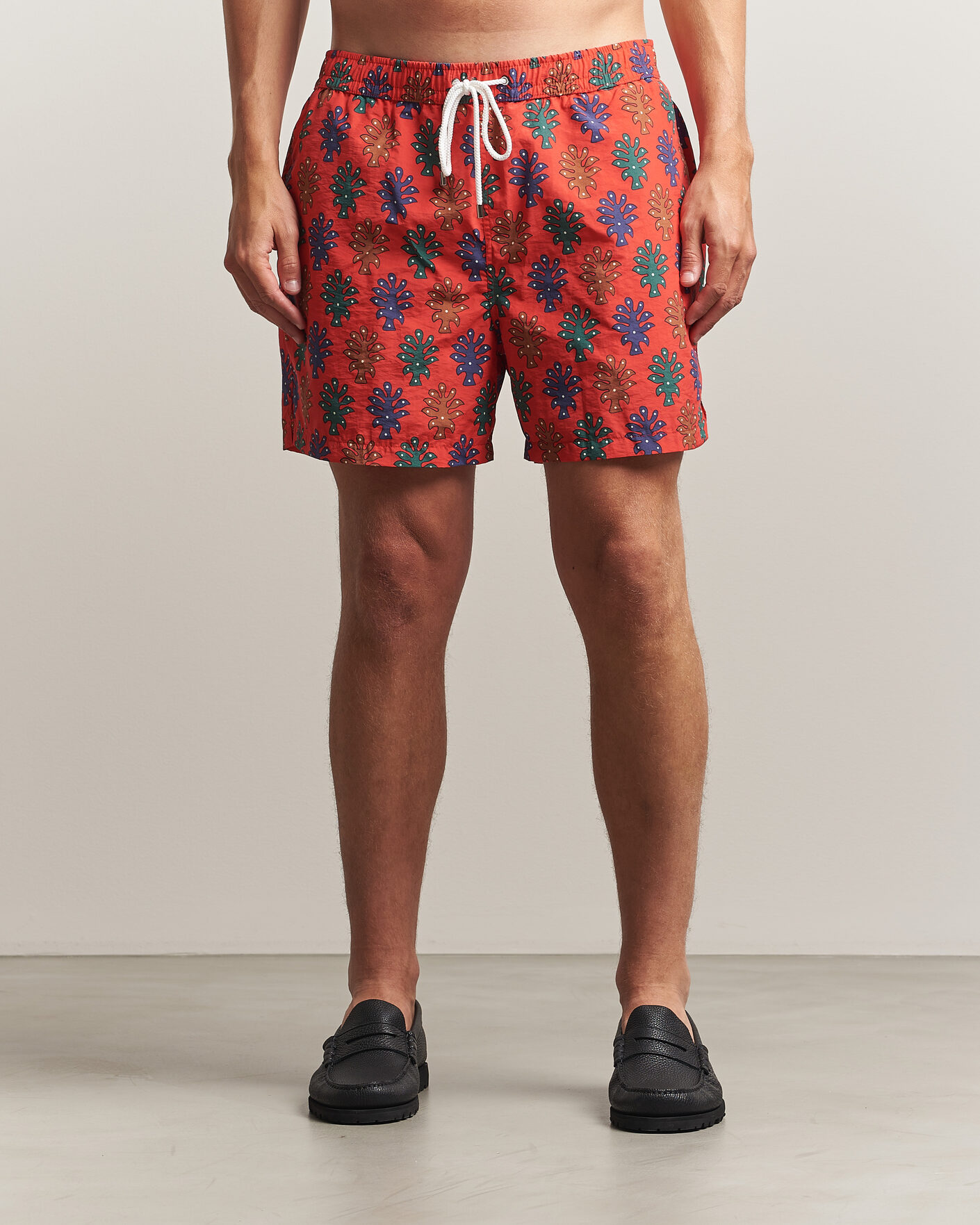 Uomini | Costumi da bagno | Drake's | Trees Drawstring Swimshorts Tomato
