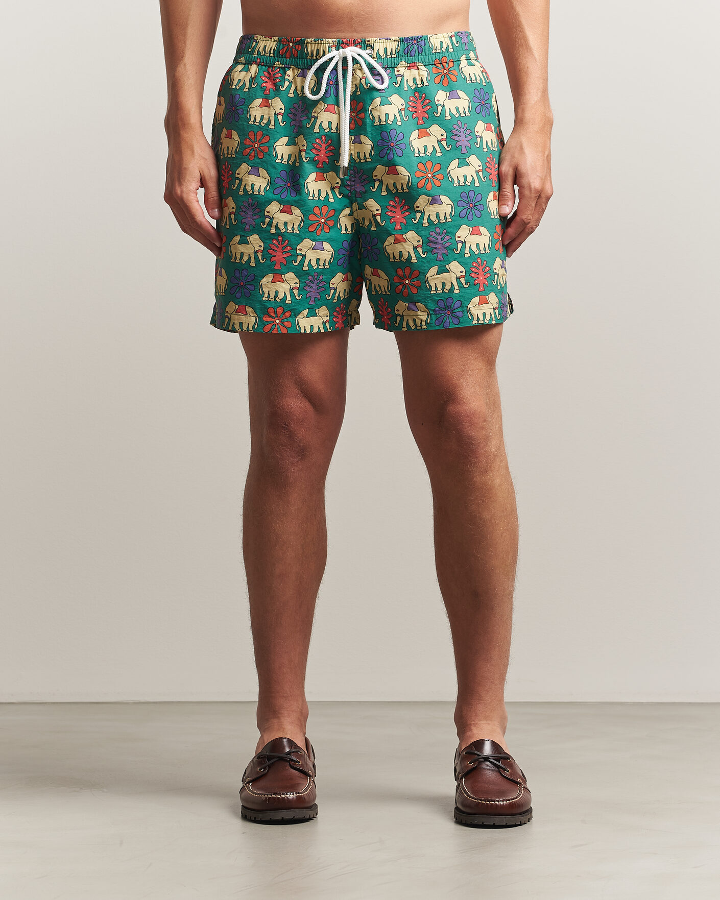 Uomini | Costumi da bagno | Drake's | Elephants Drawstring Swimshorts Green