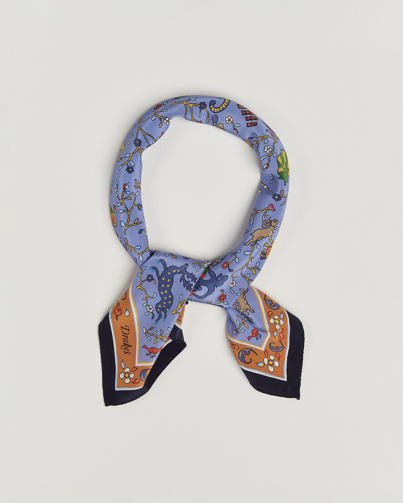 Uomini | Sciarpe | Drake's | Animals And Flowers Print Crepe Silk Bandana Navy