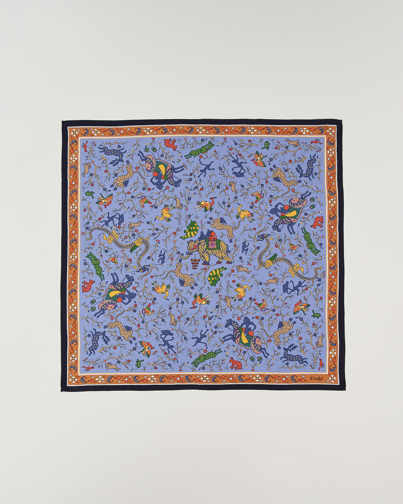 Uomini | Sciarpe | Drake's | Animals And Flowers Print Crepe Silk Bandana Navy