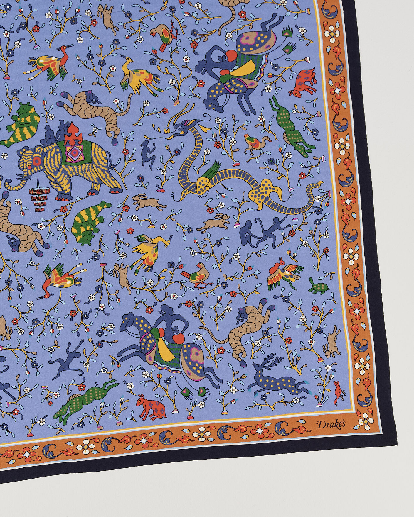 Uomini | Sciarpe | Drake's | Animals And Flowers Print Crepe Silk Bandana Navy