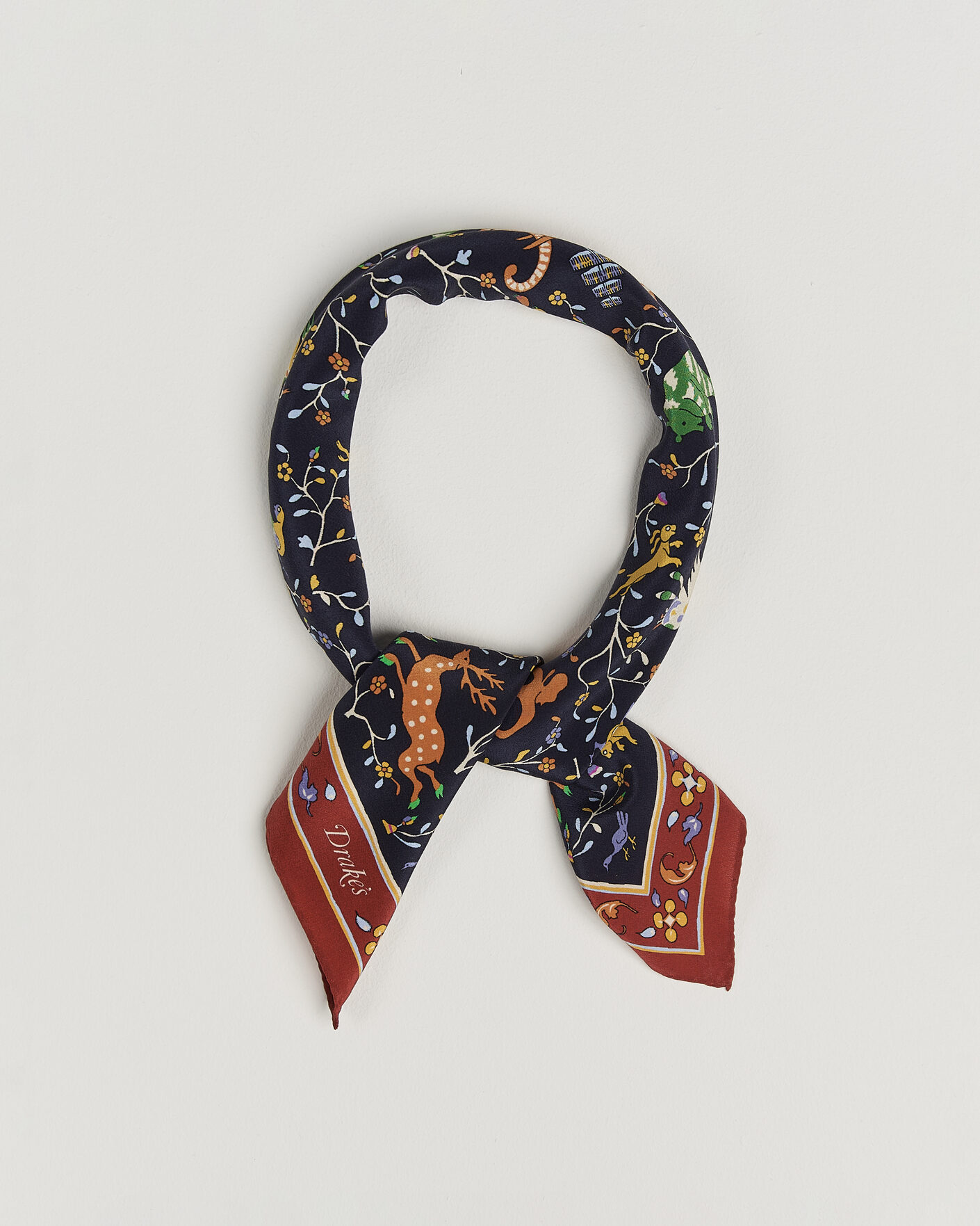 Uomini | Sciarpe | Drake's | Animals And Flowers Print Crepe Silk Bandana Blue