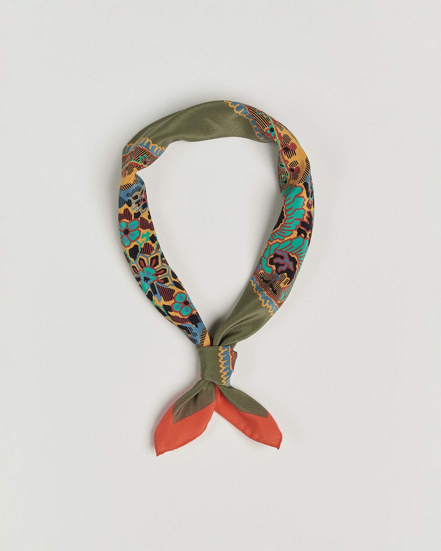 Uomini | Sciarpe | Drake's | Paisley Print Crepe Silk Bandana Olive