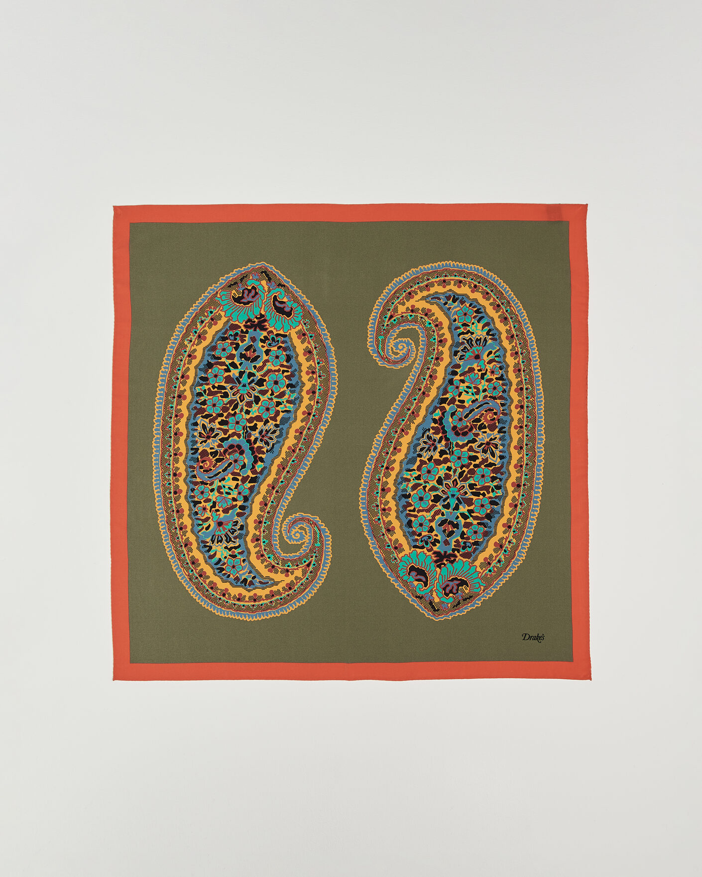 Uomini | Sciarpe | Drake's | Paisley Print Crepe Silk Bandana Olive