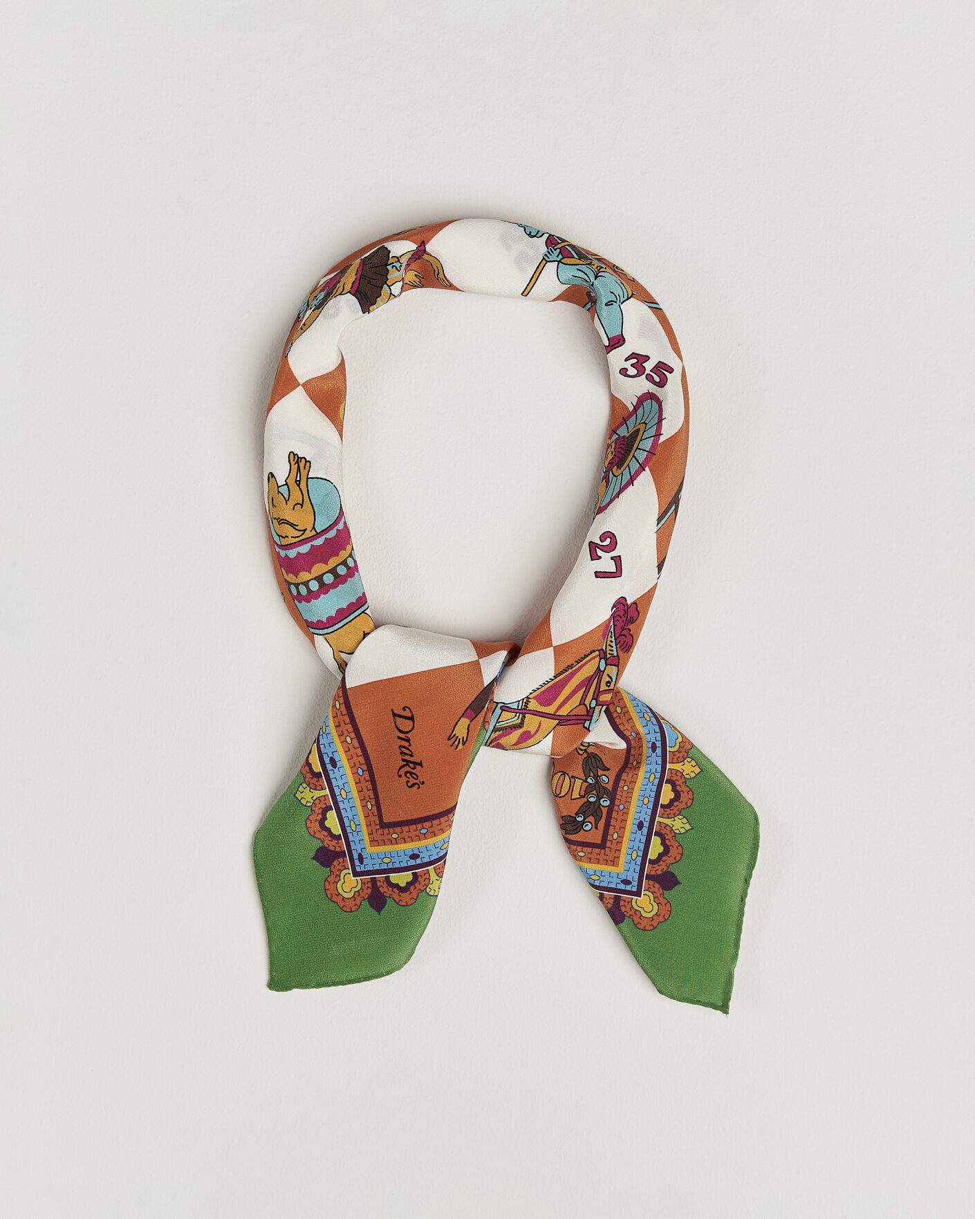 Uomini | Sciarpe | Drake's | Snakes & Ladders Print Crepe Silk Bandana Green