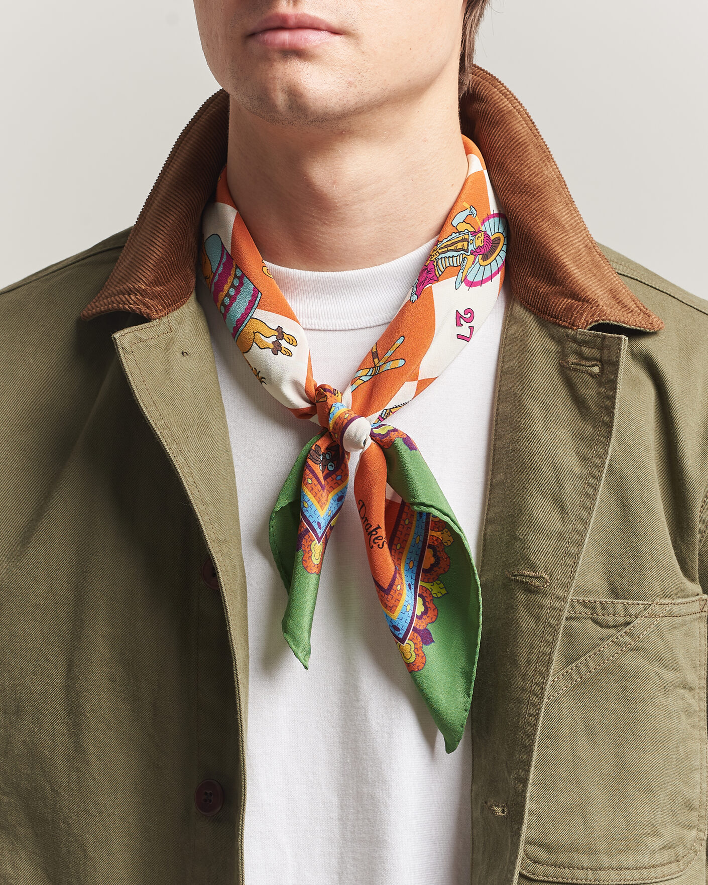 Uomini | Sciarpe | Drake's | Snakes & Ladders Print Crepe Silk Bandana Green