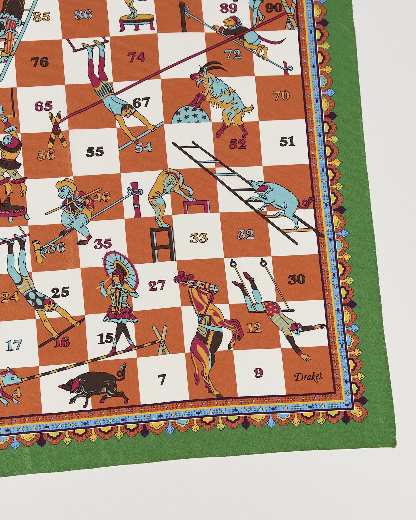 Uomini | Sciarpe | Drake's | Snakes & Ladders Print Crepe Silk Bandana Green