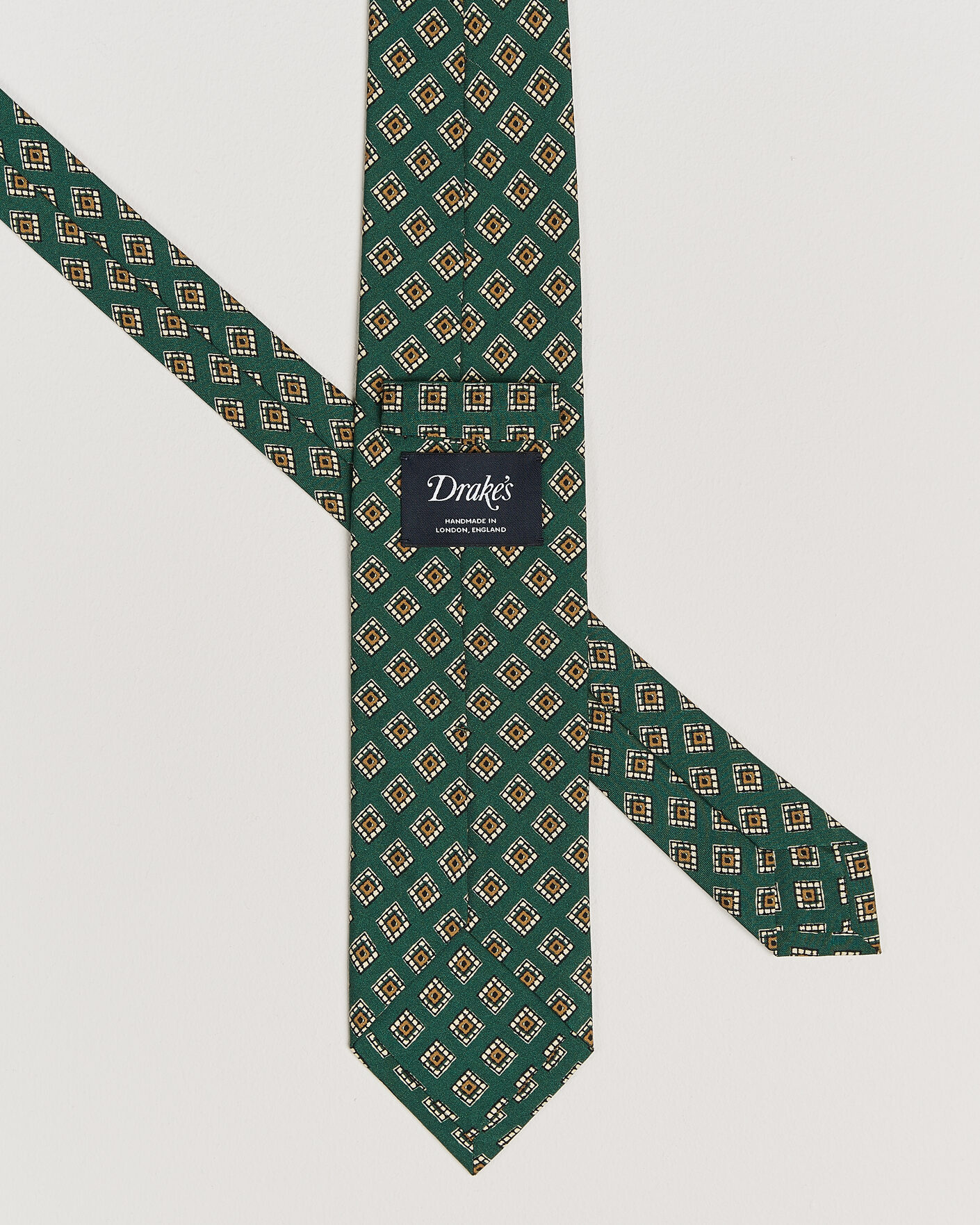 Uomini | Cravatte | Drake's | Tile Medallion Habotai Silk Tie Green