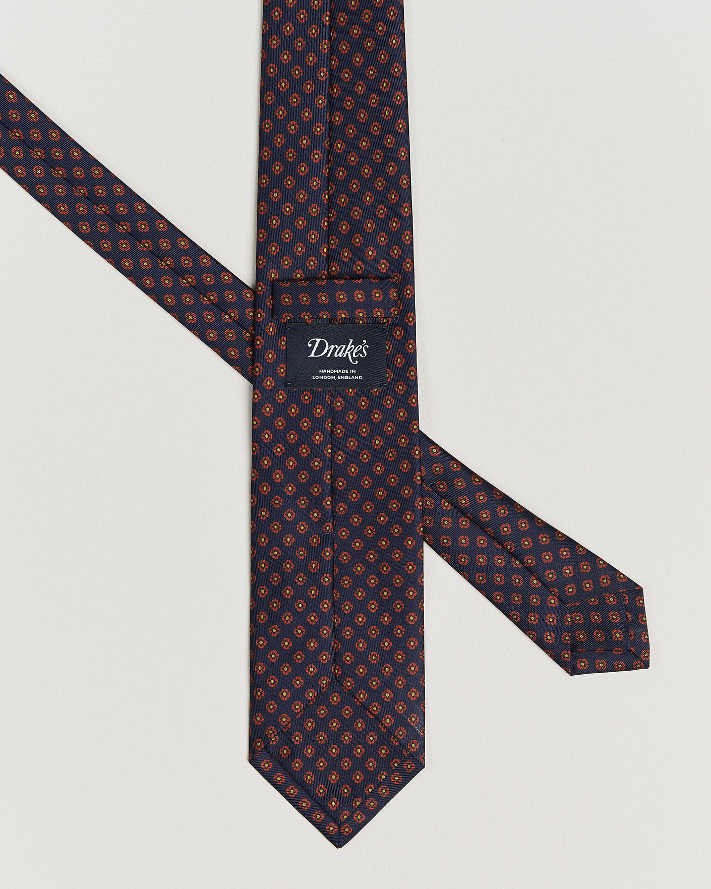 Uomini | Cravatte | Drake's | Square Flowers Pattern Silk Tie Navy
