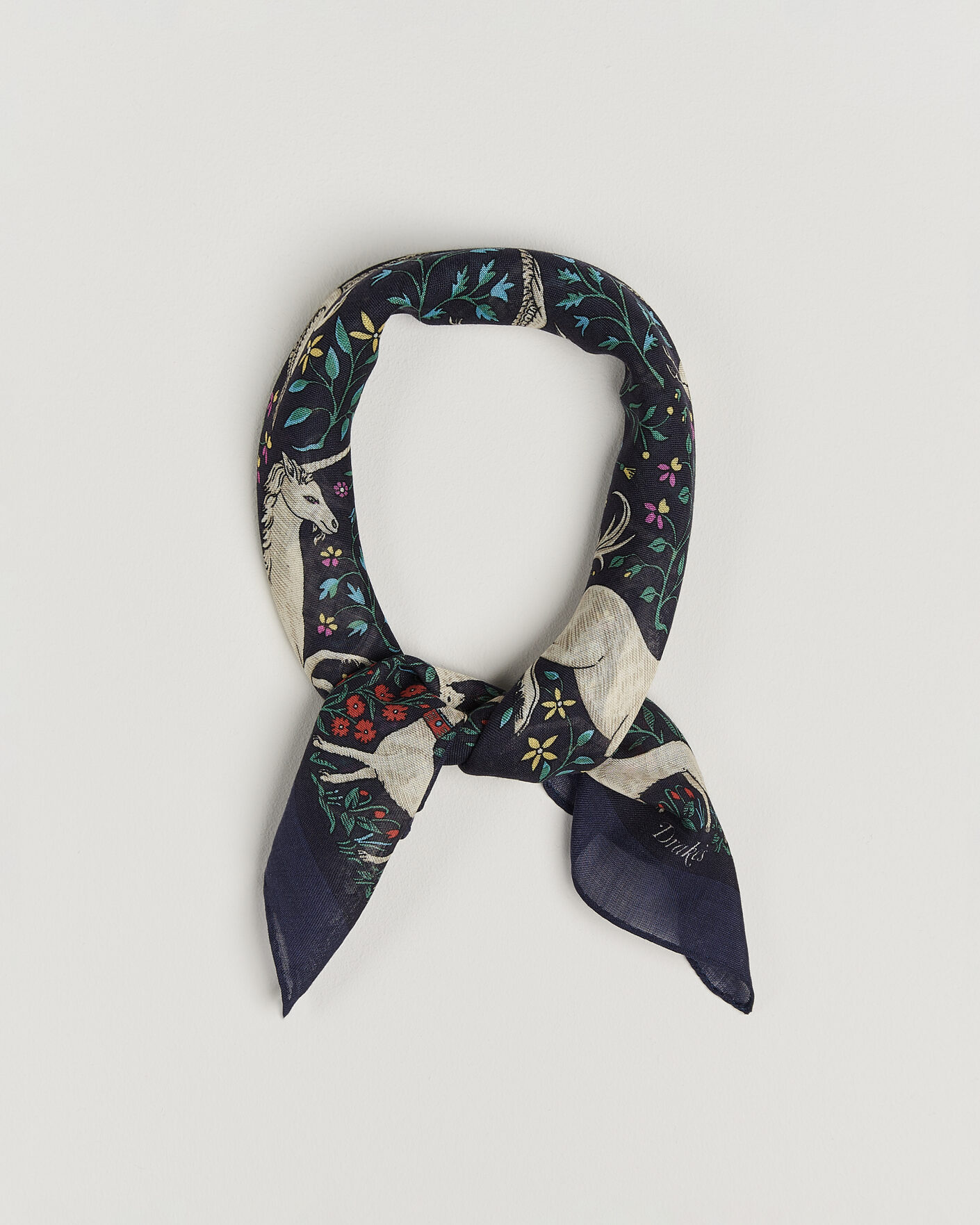 Uomini | Sciarpe | Drake's | Unicorn Print Wool/Silk Bandana Navy