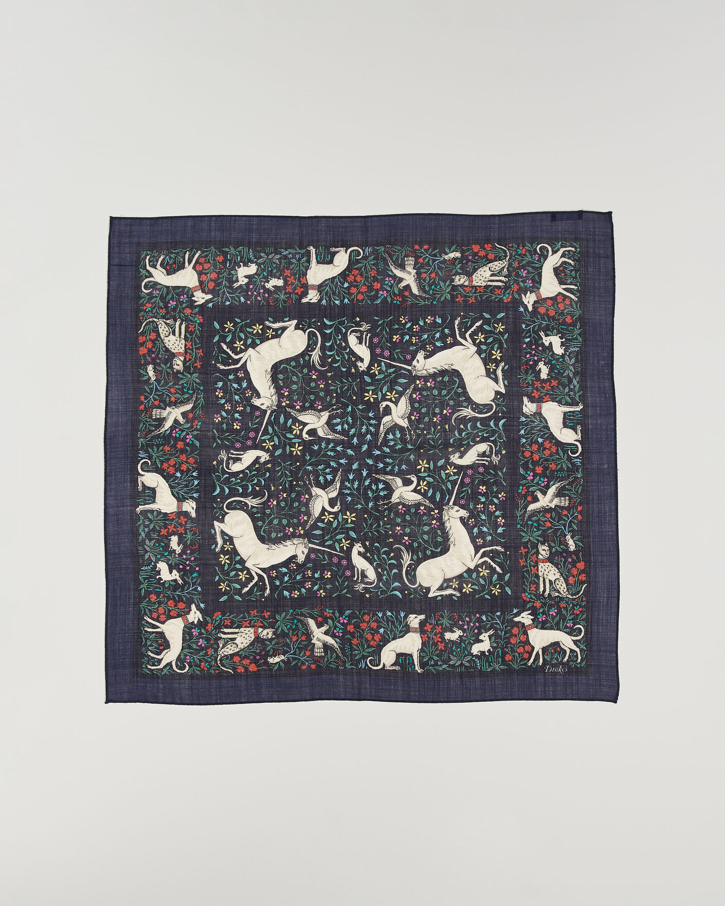 Uomini | Sciarpe | Drake's | Unicorn Print Wool/Silk Bandana Navy