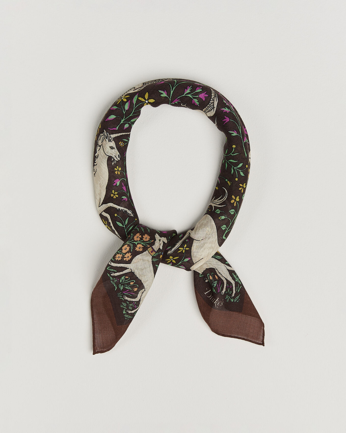 Uomini | Sciarpe | Drake's | Unicorn Print Wool/Silk Bandana Brown