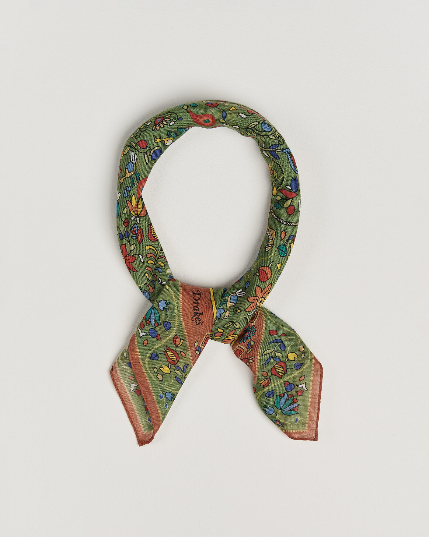 Uomini | Sciarpe | Drake's | Tiger Garden Wool/Silk Bandana Green