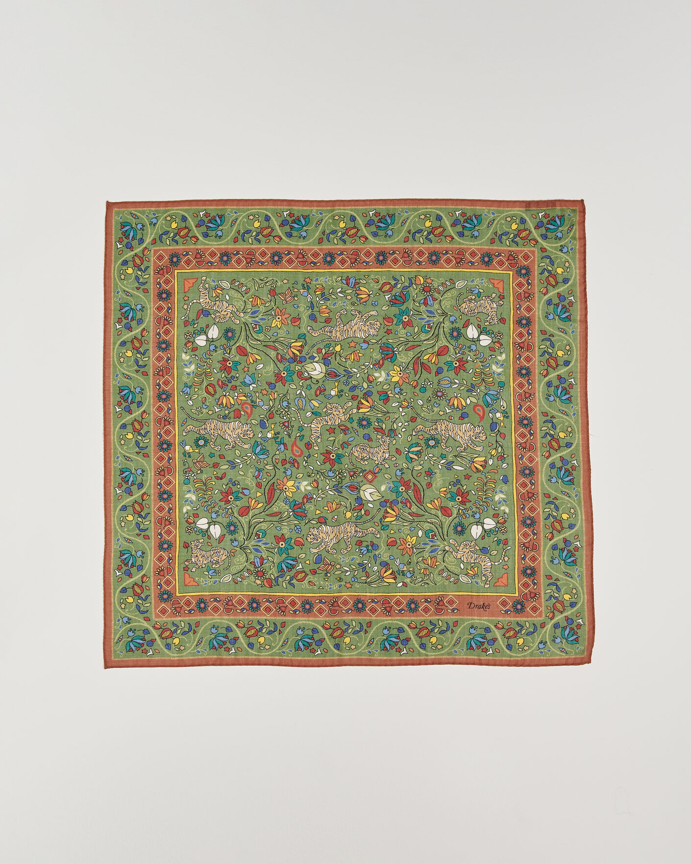 Uomini | Sciarpe | Drake's | Tiger Garden Wool/Silk Bandana Green