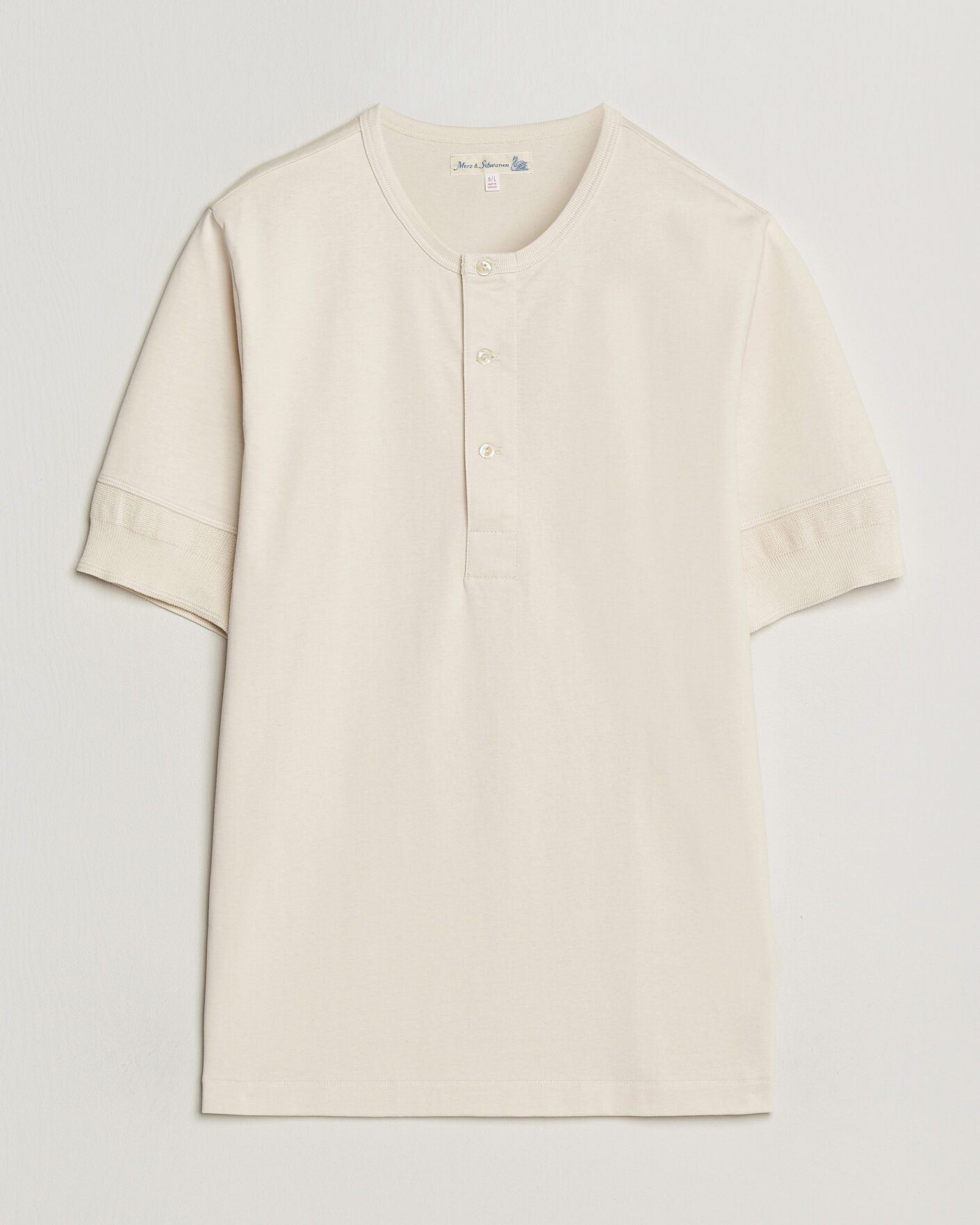 Uomini | T-shirt | Merz b. Schwanen | Classic Organic Cotton Short Sleeve Henley Nature