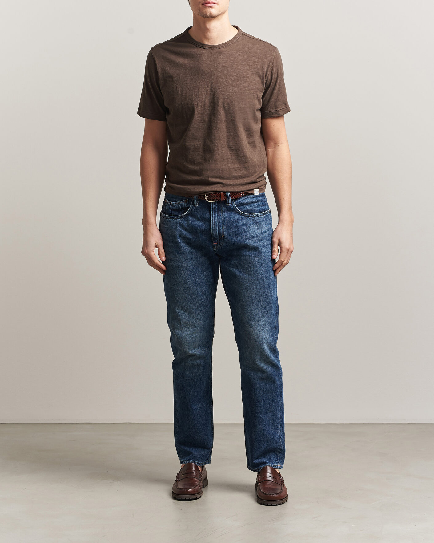 Uomini | T-shirt | Merz b. Schwanen | Organic Pima Cotton Slub Crew Neck T-Shirt Chocolate