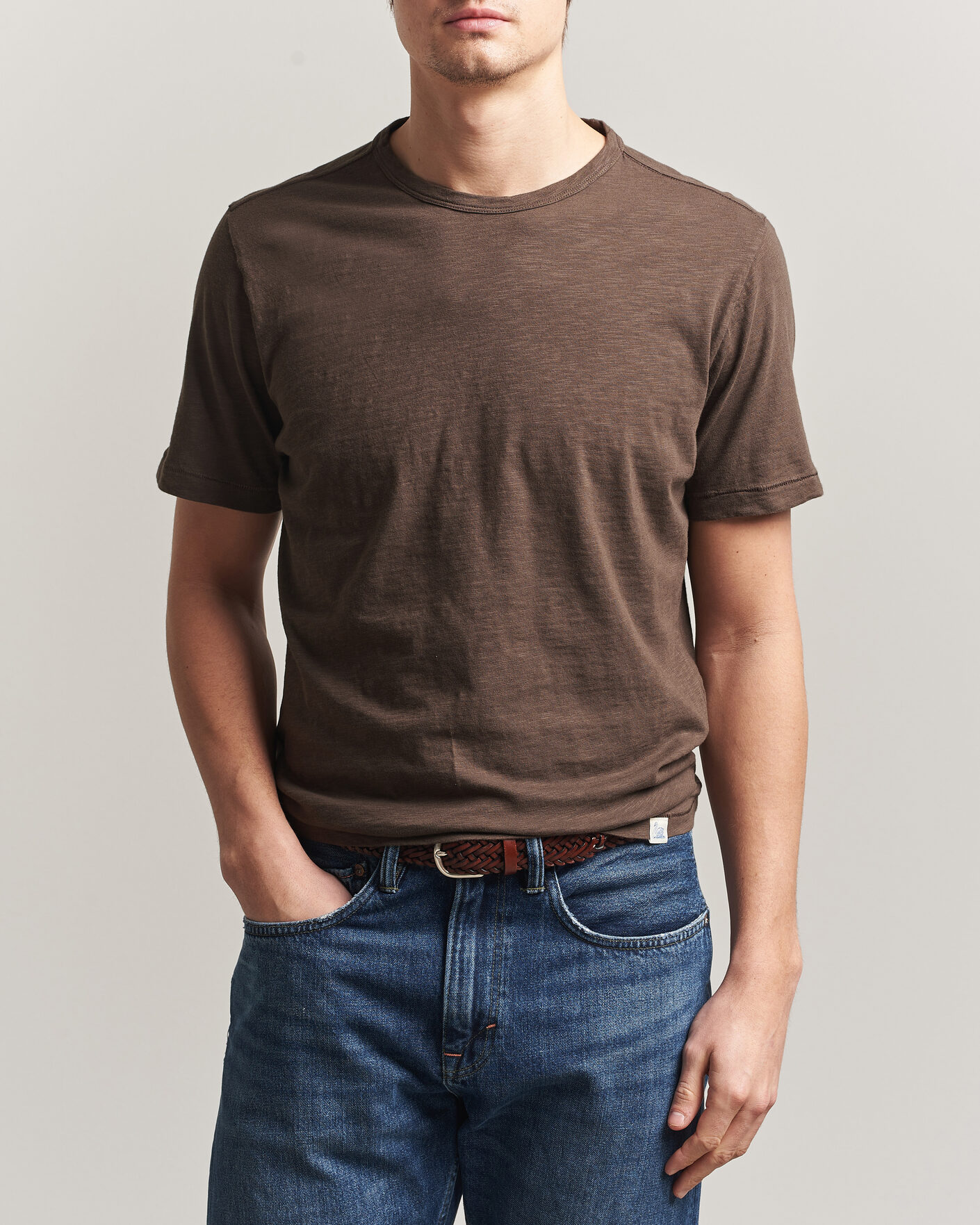 Uomini | T-shirt | Merz b. Schwanen | Organic Pima Cotton Slub Crew Neck T-Shirt Chocolate