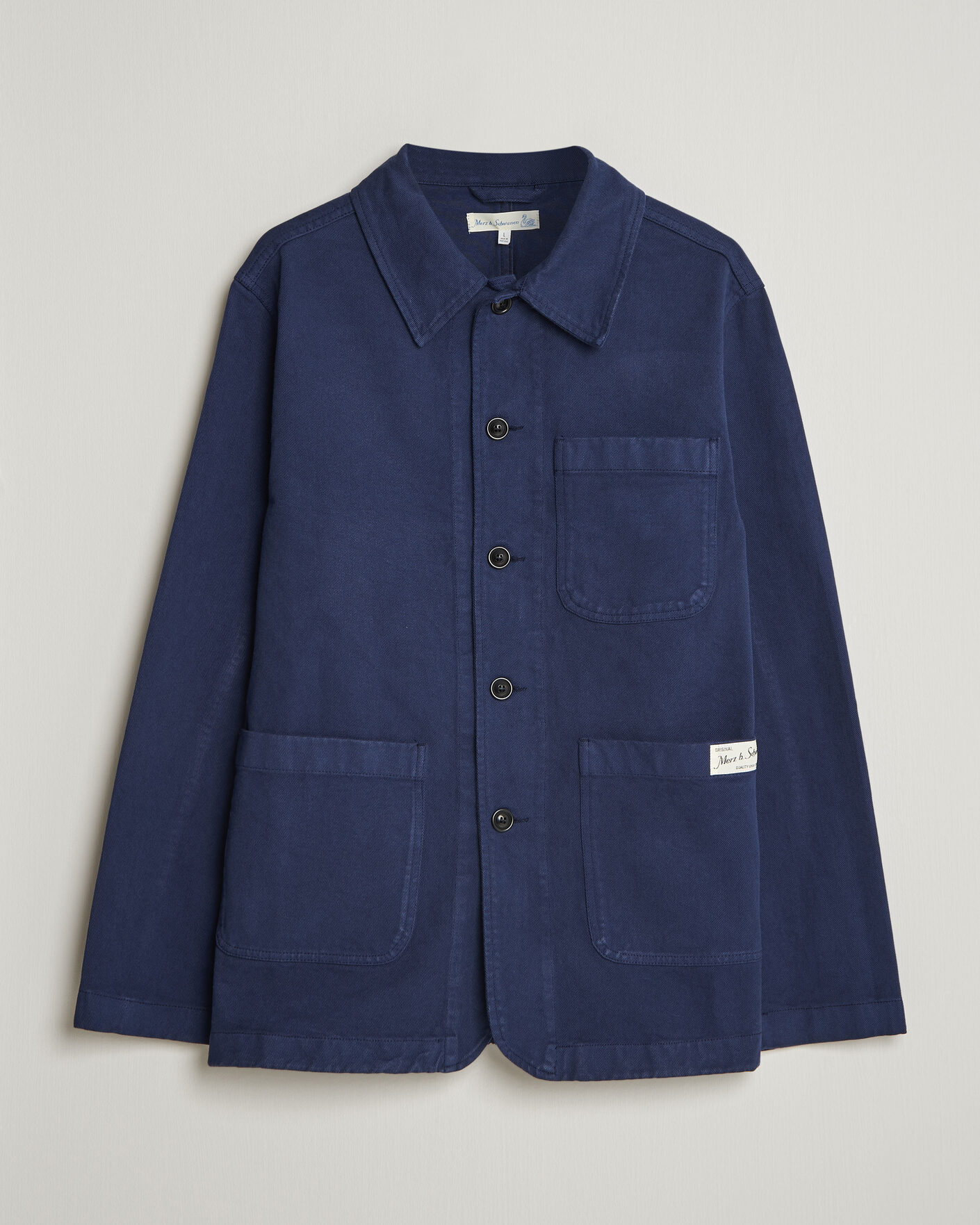 Uomini | Camicie | Merz b. Schwanen | Worker Cotton Twill Overshirt Ink Blue