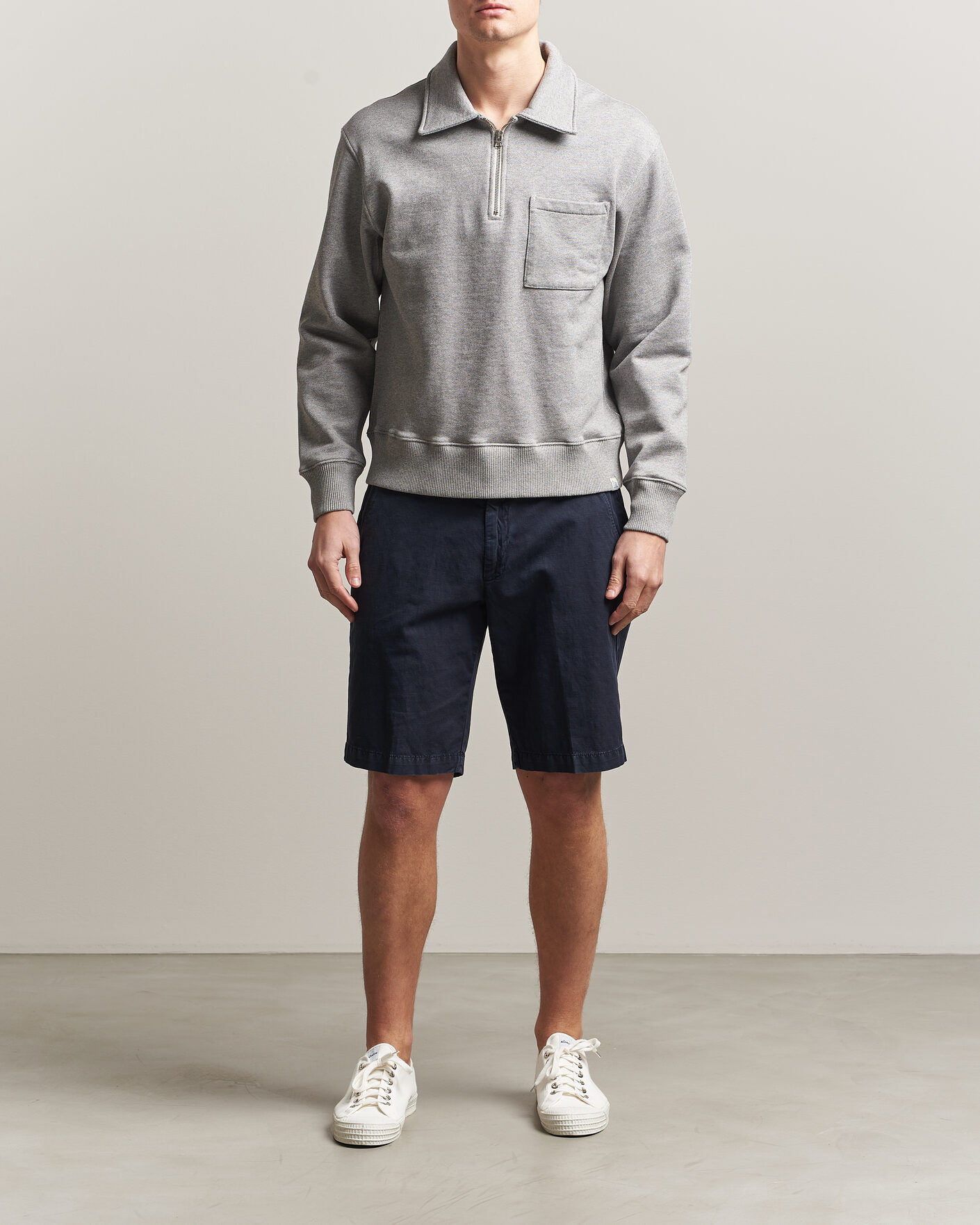 Uomini | Maglieria | Merz b. Schwanen | Classic Fit Authentic Fleece Half Zip Grey Melange