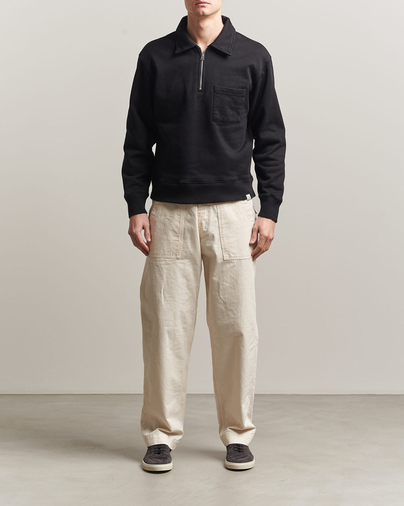 Uomini | Maglieria | Merz b. Schwanen | Classic Fit Authentic Fleece Half Zip Black