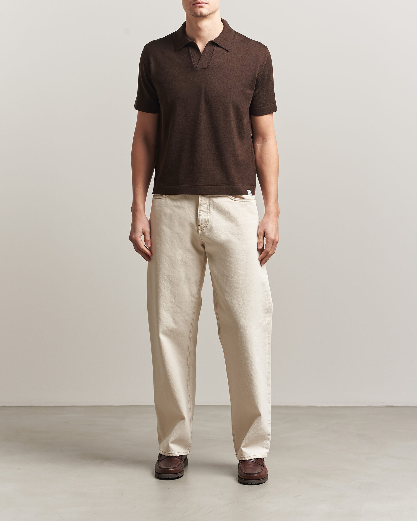 Uomini | Polo | Merz b. Schwanen | Relaxed Fit Merino Knitted Polo Coffee