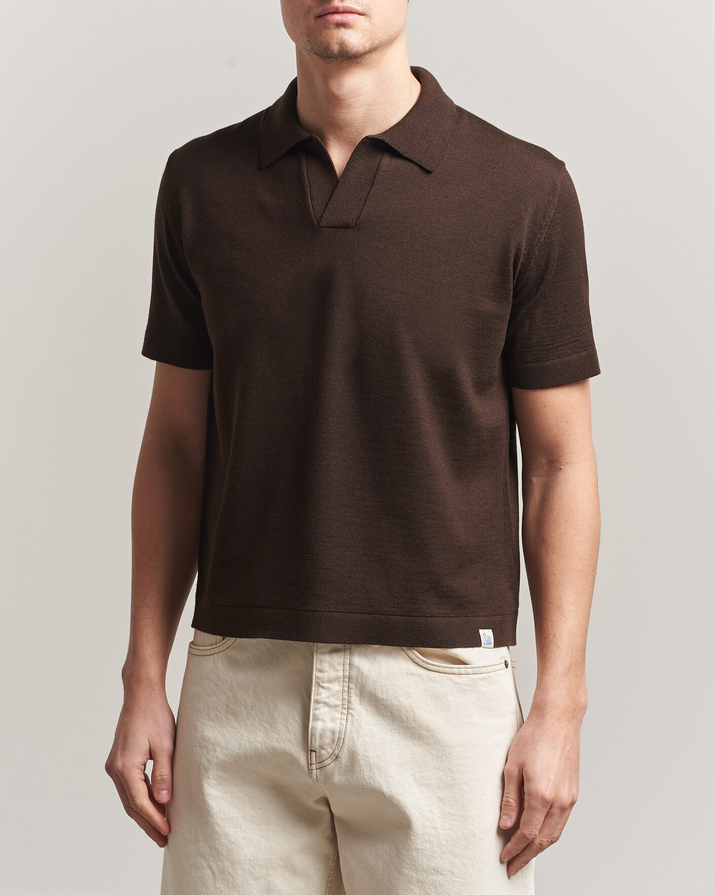 Uomini | Polo | Merz b. Schwanen | Relaxed Fit Merino Knitted Polo Coffee