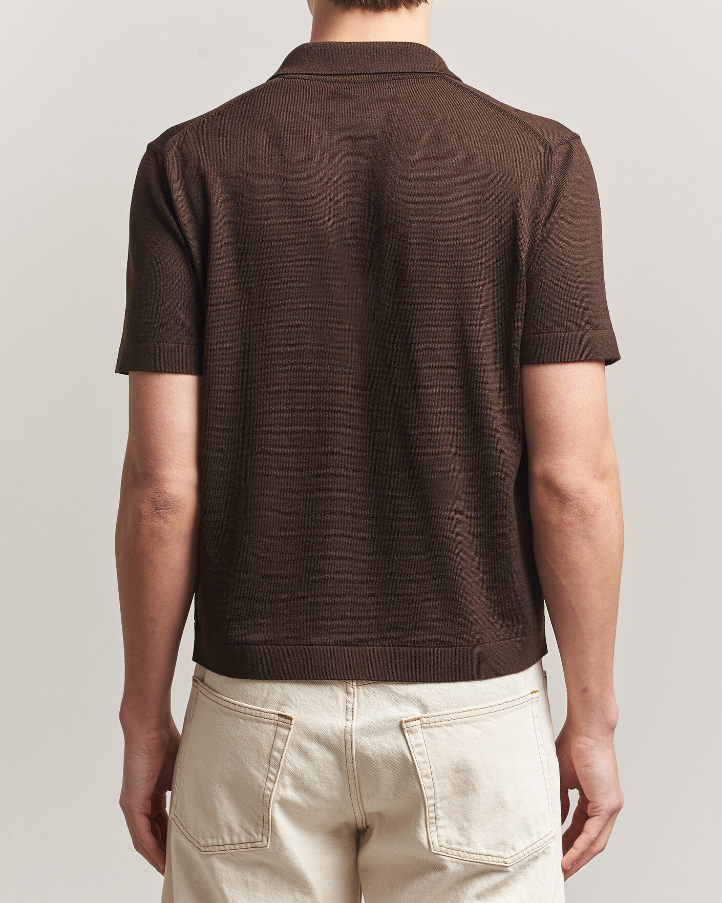 Uomini | Polo | Merz b. Schwanen | Relaxed Fit Merino Knitted Polo Coffee