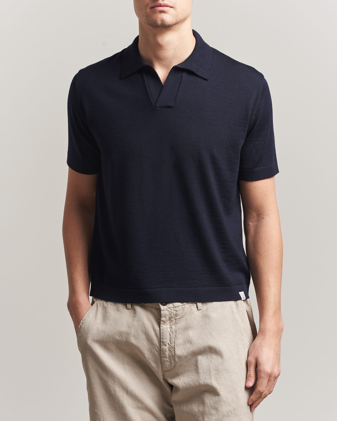 Uomini | Polo | Merz b. Schwanen | Relaxed Fit Merino Knitted Polo Dark Navy