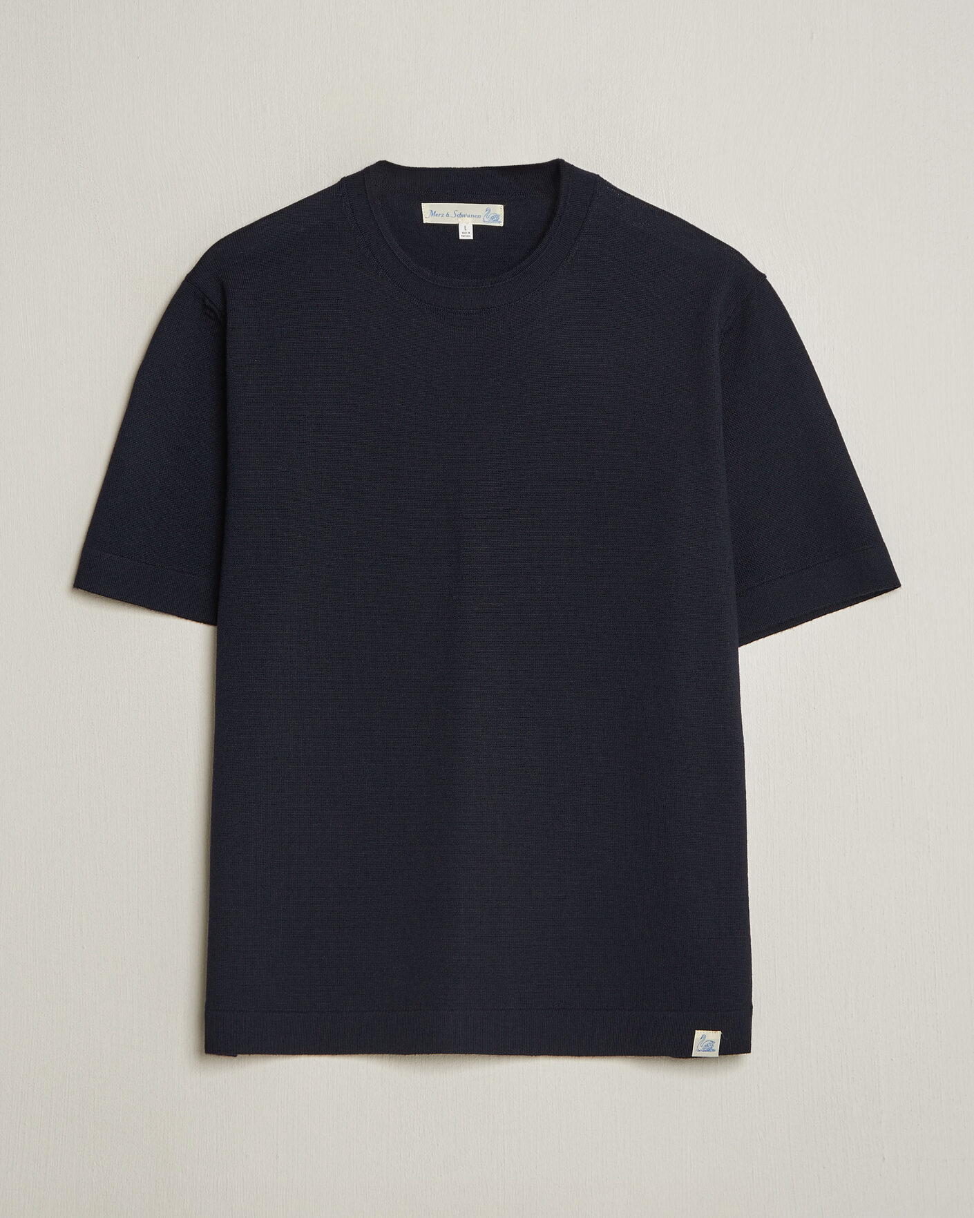 Uomini | T-shirt | Merz b. Schwanen | Relaxed Fit Merino Knitted T-Shirt Dark Navy