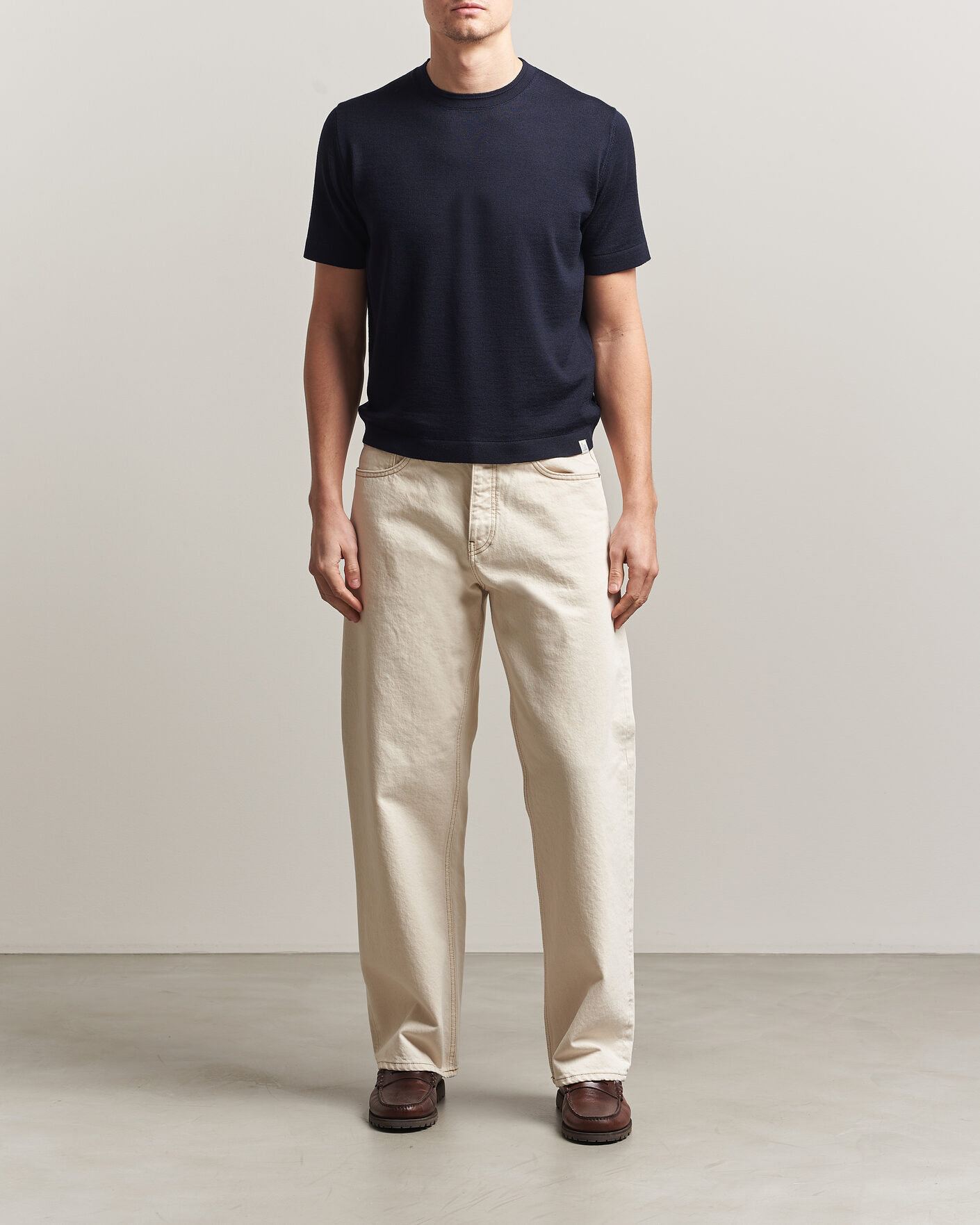 Uomini | T-shirt | Merz b. Schwanen | Relaxed Fit Merino Knitted T-Shirt Dark Navy