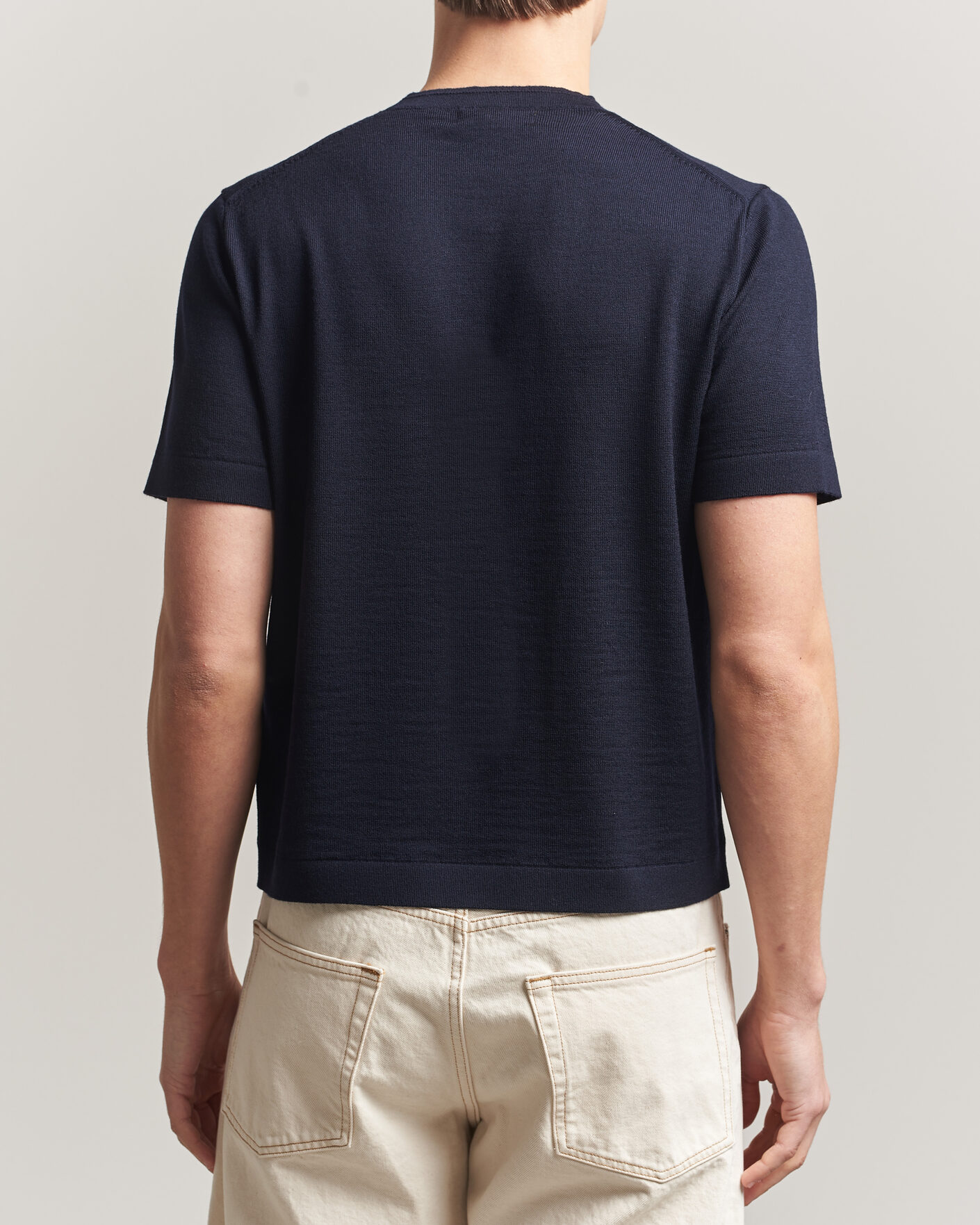 Uomini | T-shirt | Merz b. Schwanen | Relaxed Fit Merino Knitted T-Shirt Dark Navy