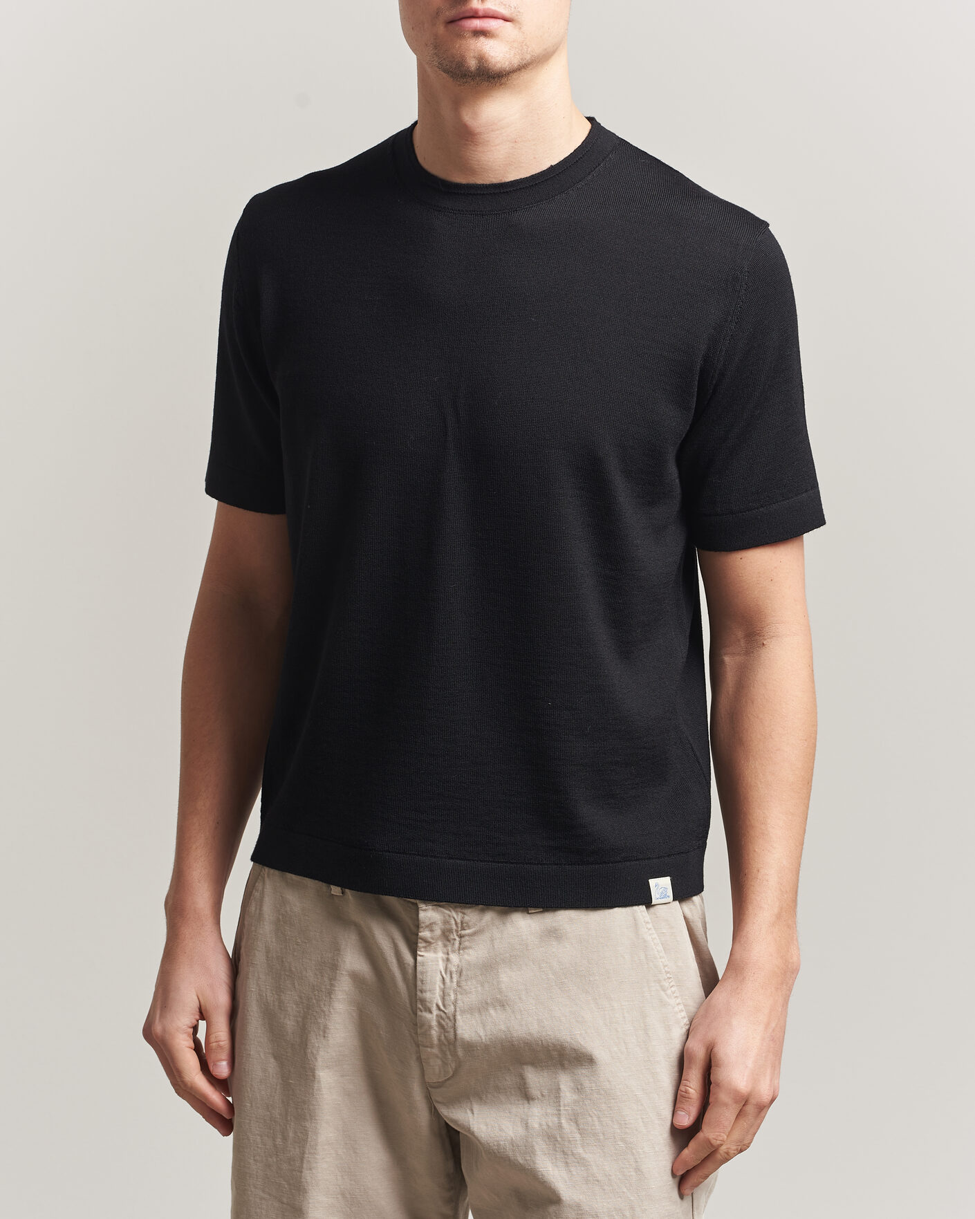 Uomini | T-shirt | Merz b. Schwanen | Relaxed Fit Merino Knitted T-Shirt Black