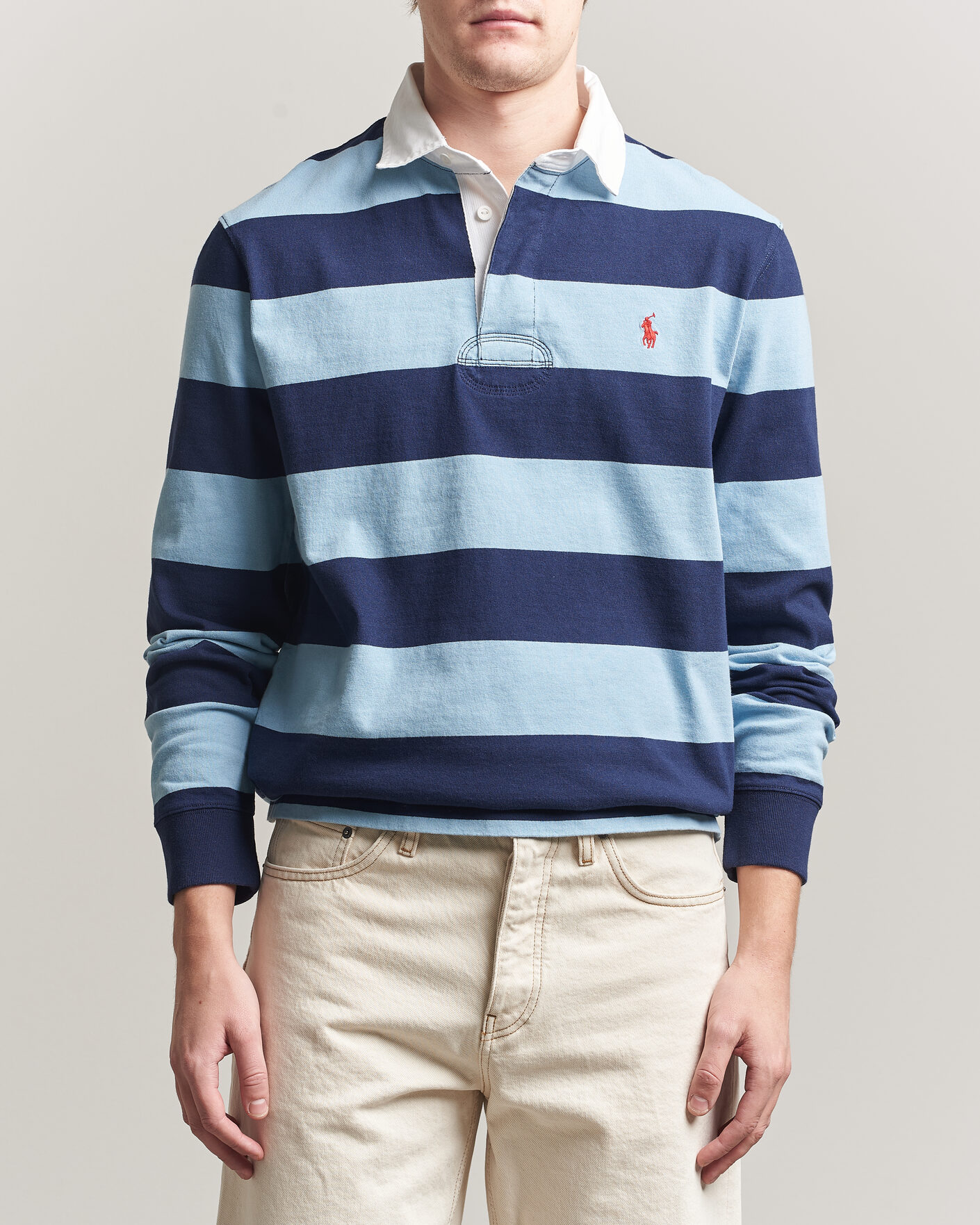 Uomini | Maglieria | Polo Ralph Lauren | Jersey Striped Rugger Powder Blue/Newport Navy