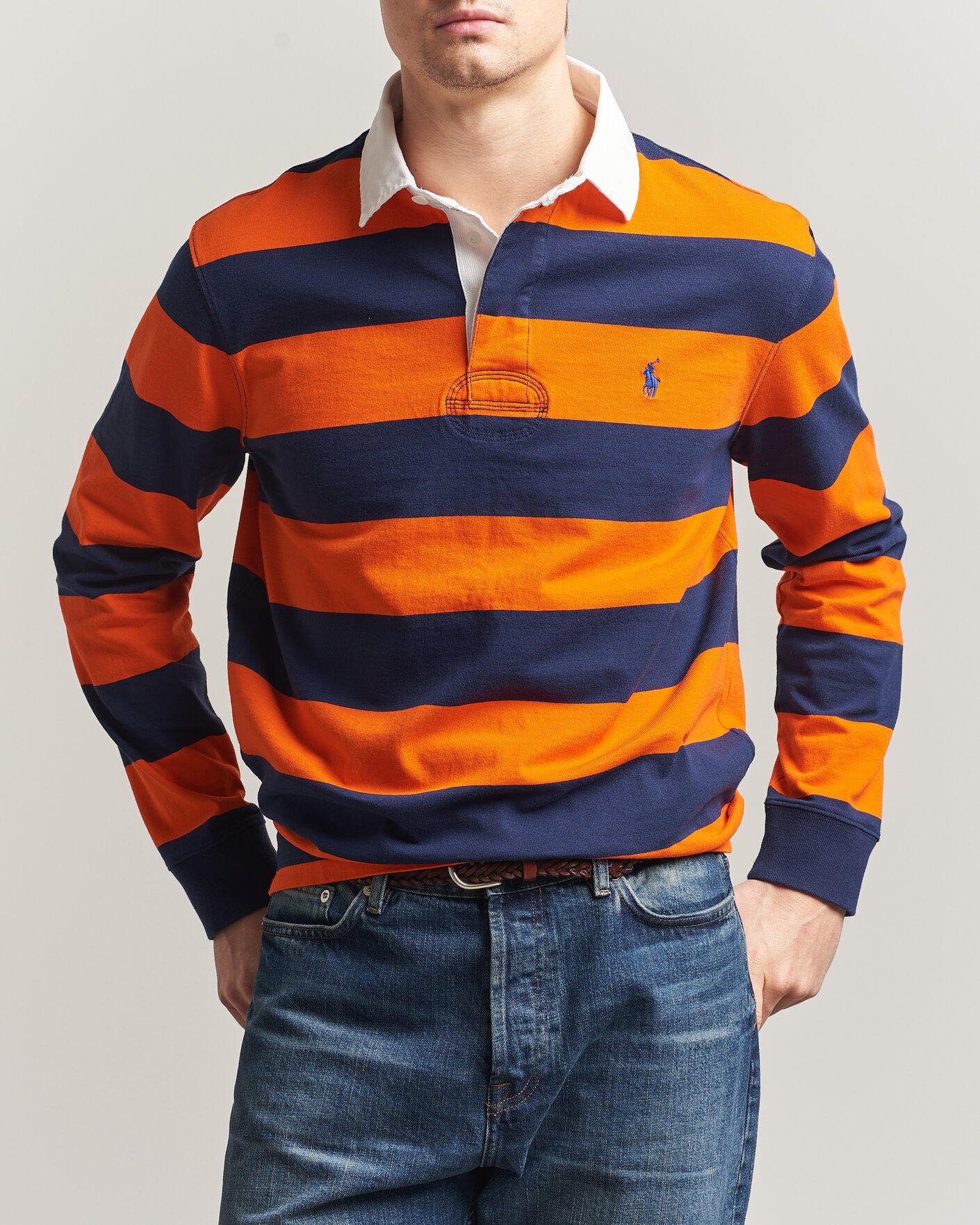 Uomini | Maglieria | Polo Ralph Lauren | Jersey Striped Rugger Sailing Orange/Newport Navy