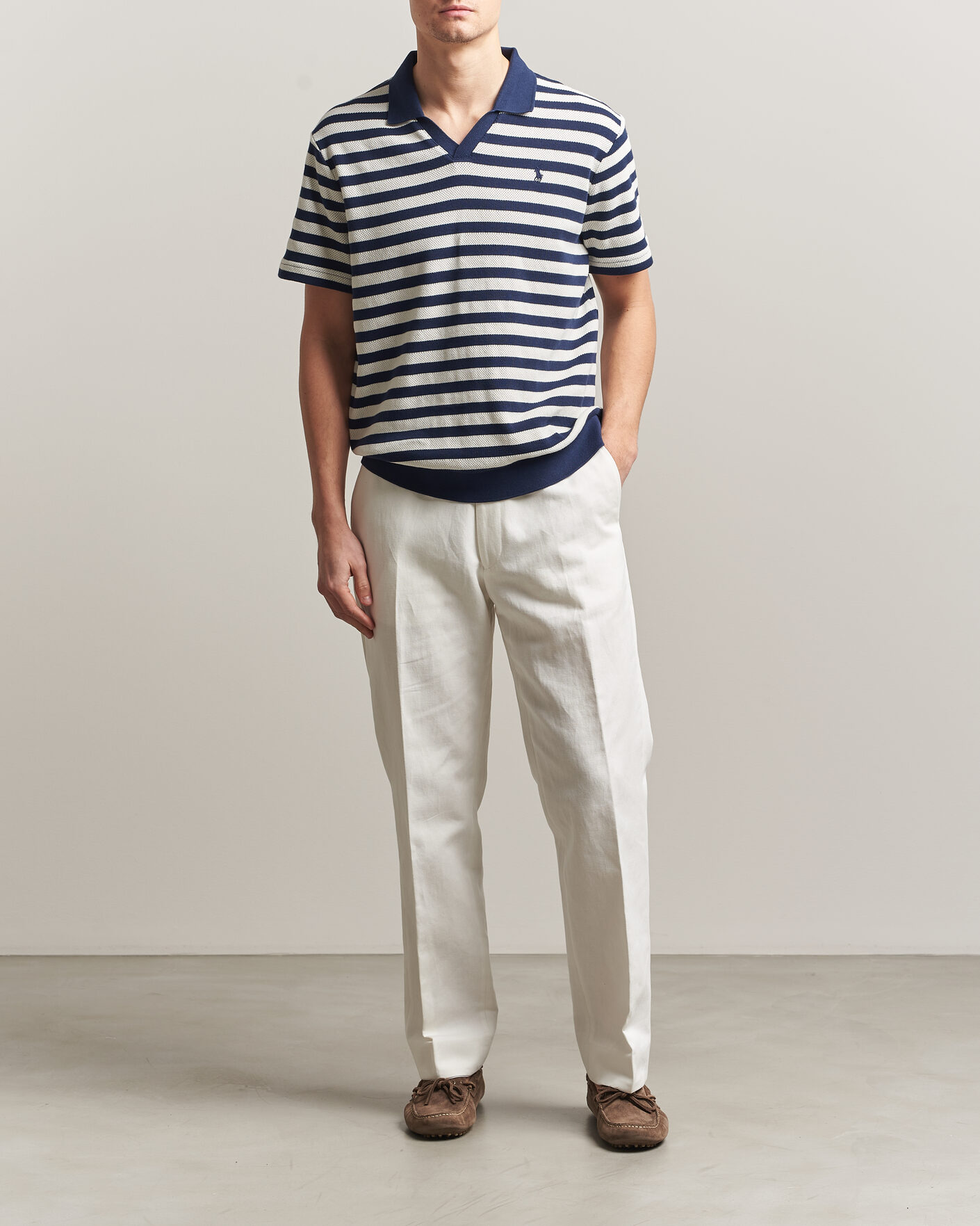 Uomini | Polo | Polo Ralph Lauren | Cotton Texture Striped Polo Newport Navy/Cream