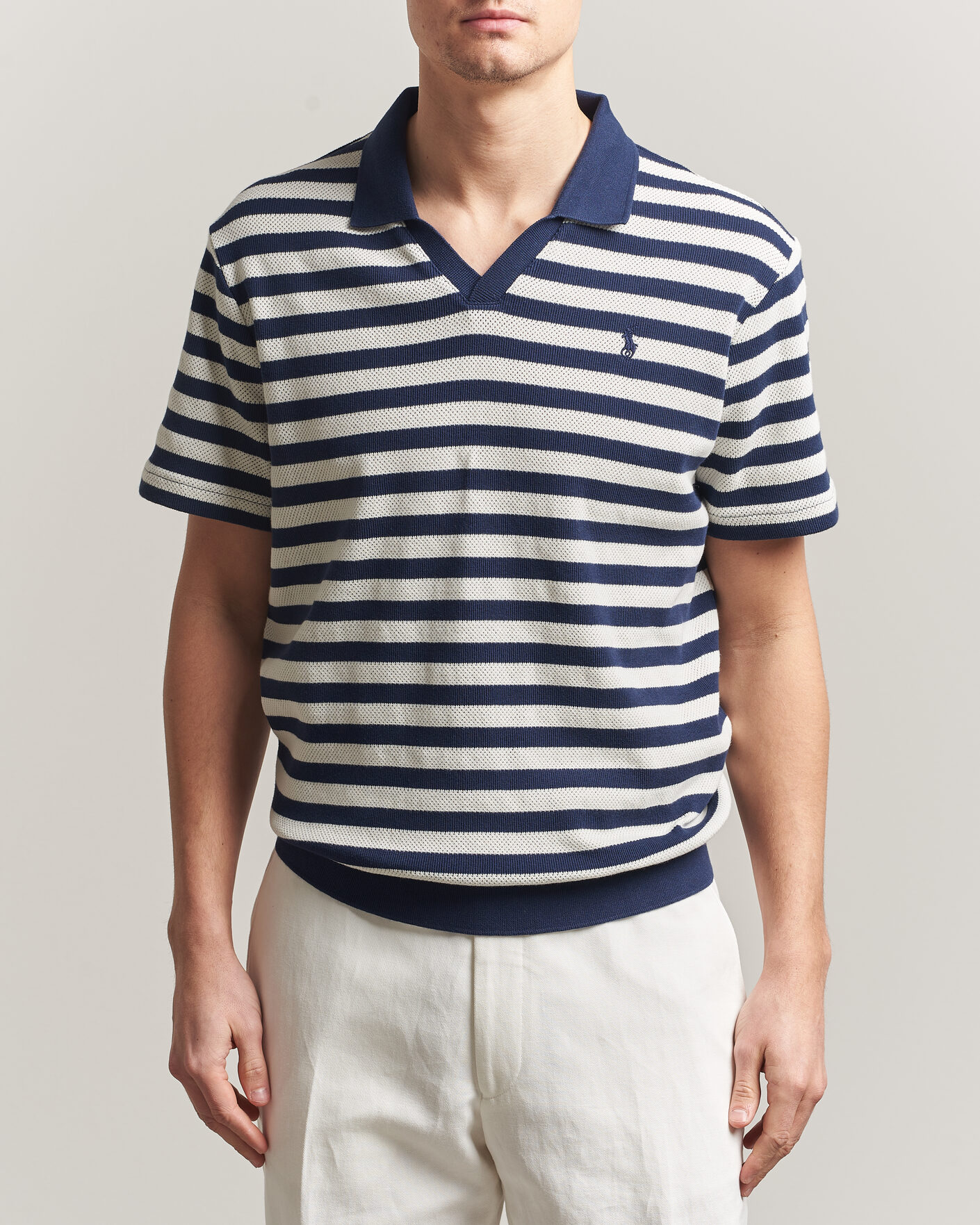 Uomini | Polo | Polo Ralph Lauren | Cotton Texture Striped Polo Newport Navy/Cream