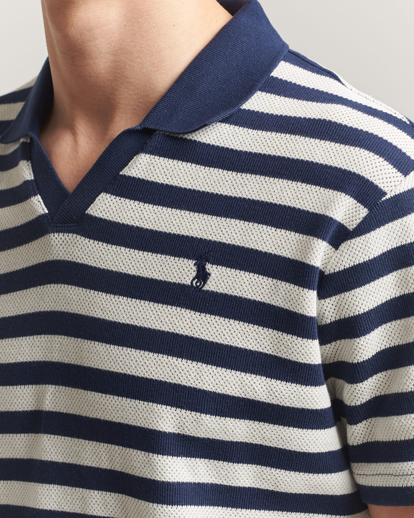Uomini | Polo | Polo Ralph Lauren | Cotton Texture Striped Polo Newport Navy/Cream