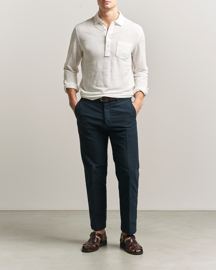 Uomini | Polo | Polo Ralph Lauren | Long Sleeve Linen Polo Deckwash White