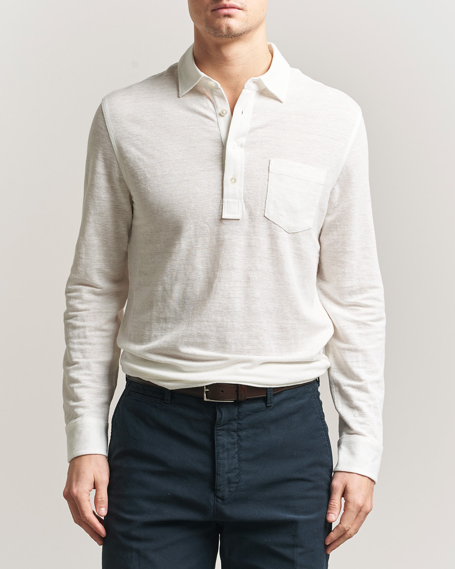Uomini | Polo | Polo Ralph Lauren | Long Sleeve Linen Polo Deckwash White