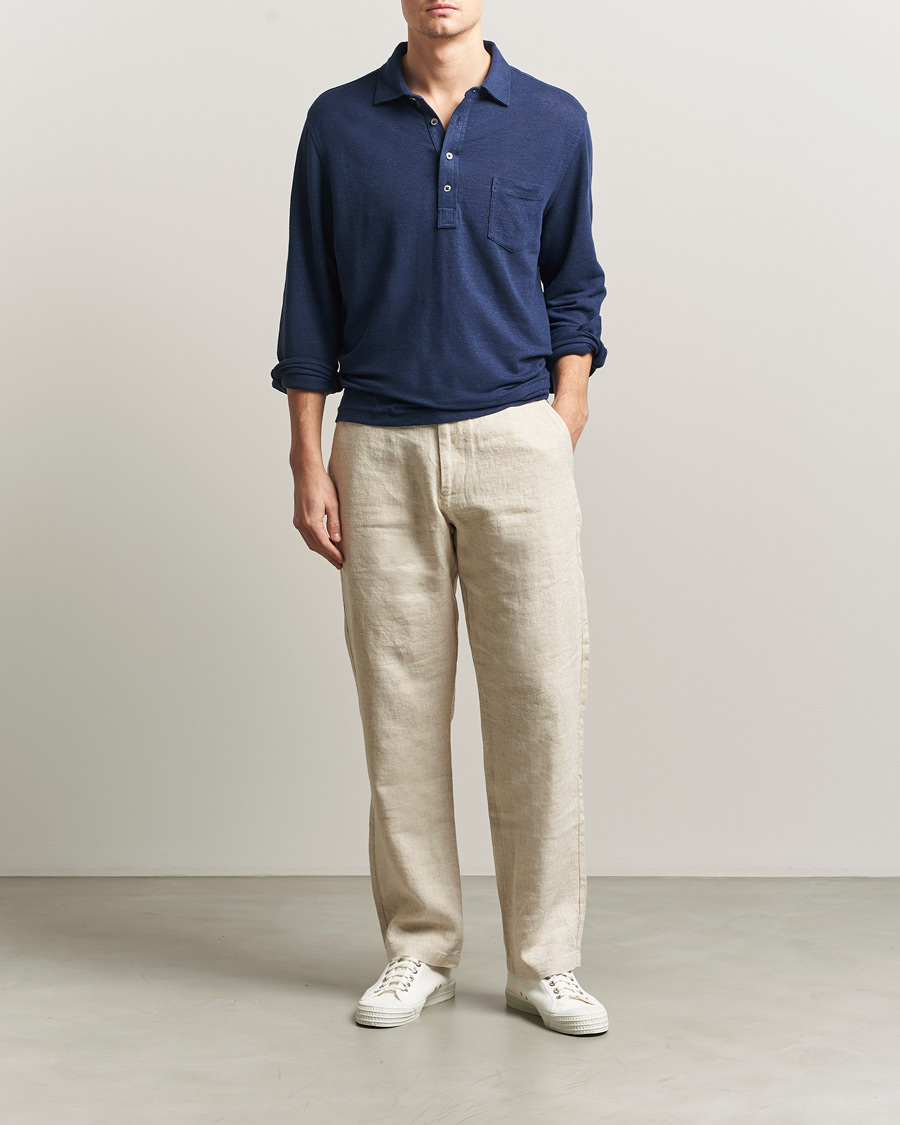 Uomini | Polo | Polo Ralph Lauren | Long Sleeve Linen Polo Newport Navy