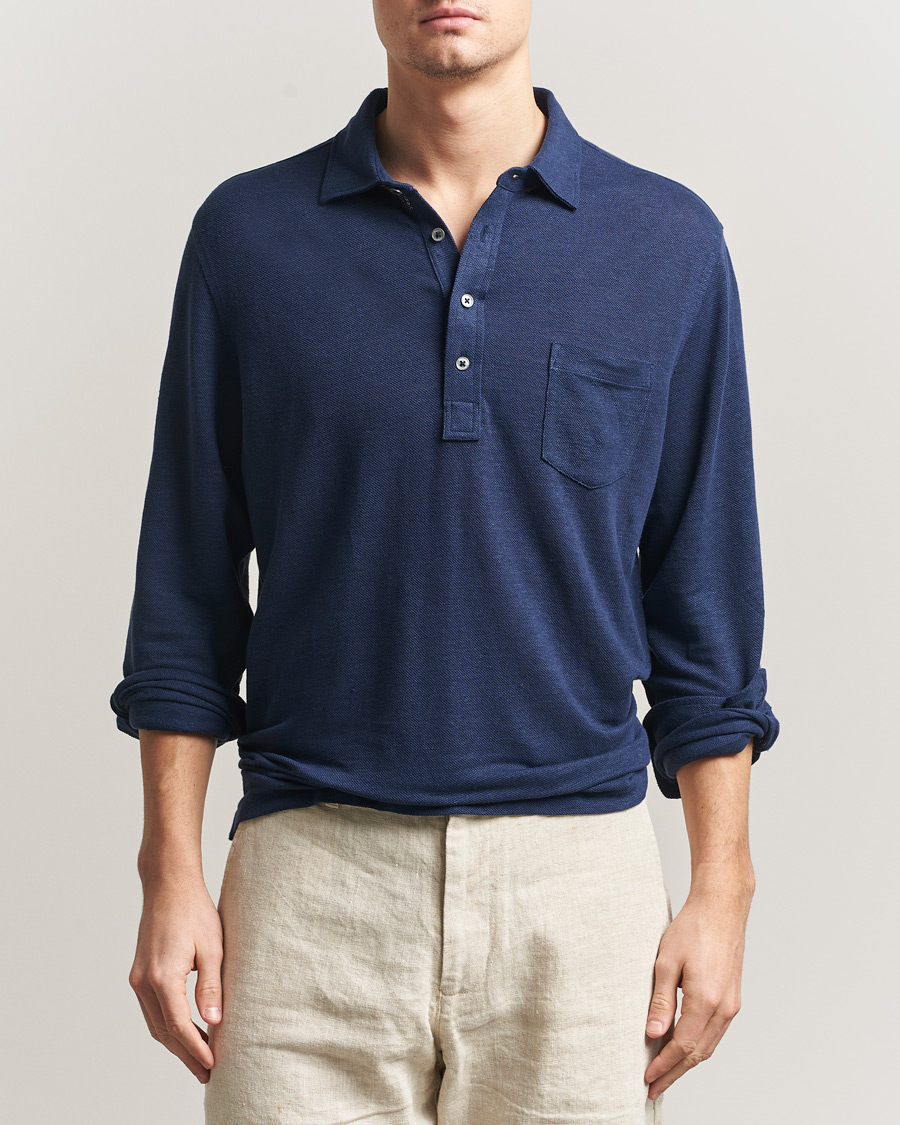 Uomini | Polo | Polo Ralph Lauren | Long Sleeve Linen Polo Newport Navy