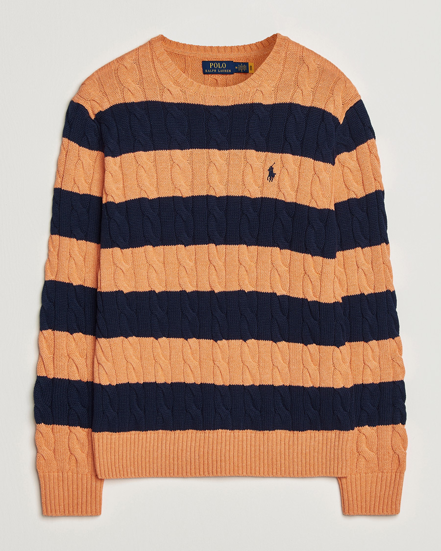Uomini | Maglieria | Polo Ralph Lauren | Striped Cotton Cable Sweater Orange Navy Combo