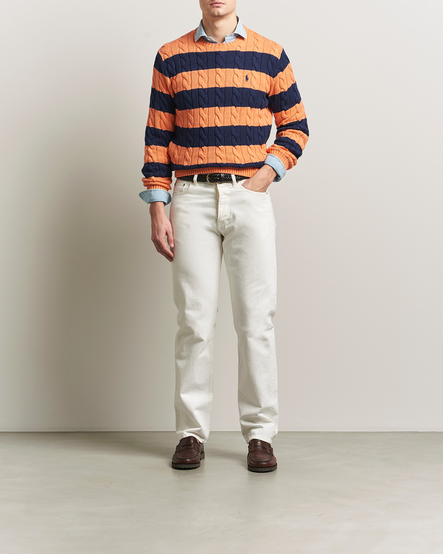 Uomini | Maglieria | Polo Ralph Lauren | Striped Cotton Cable Sweater Orange Navy Combo