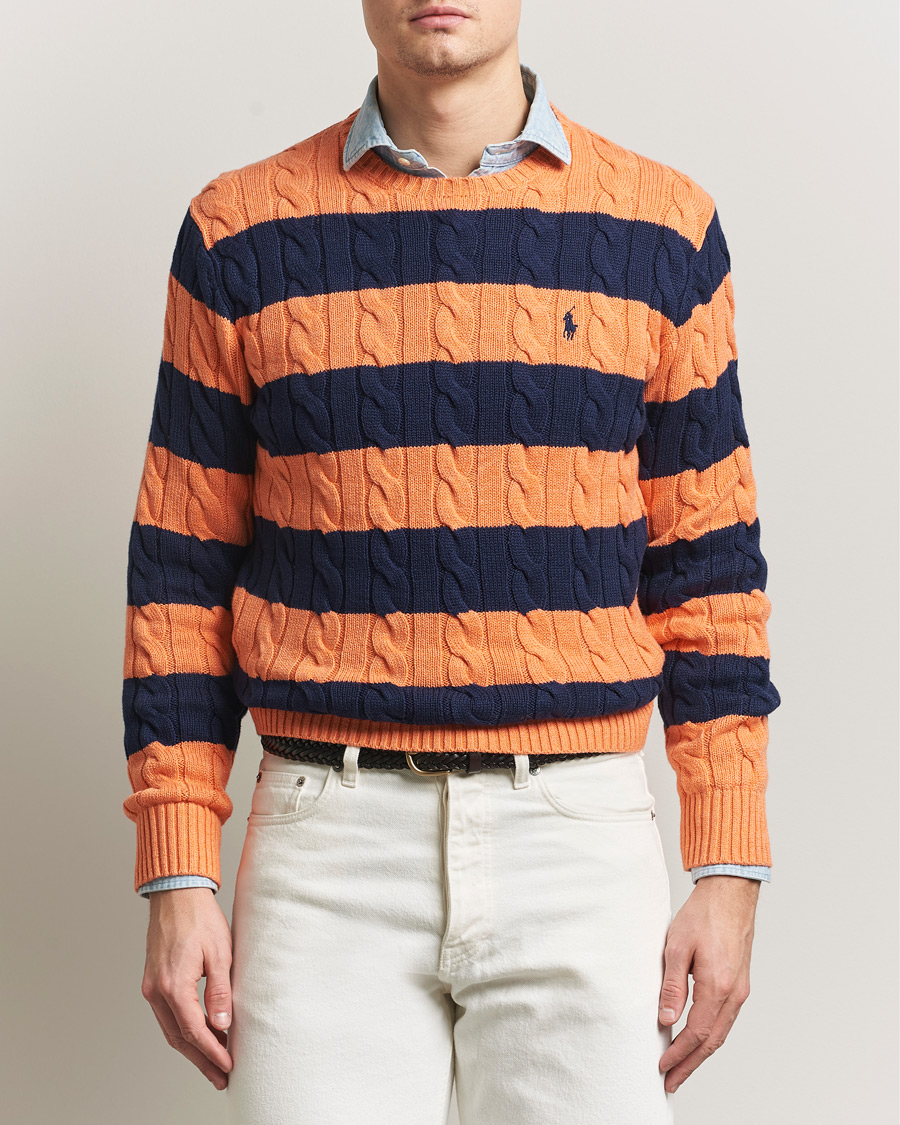 Uomini | Maglieria | Polo Ralph Lauren | Striped Cotton Cable Sweater Orange Navy Combo
