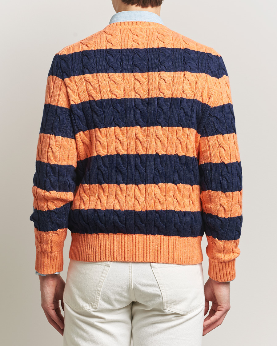 Uomini | Maglieria | Polo Ralph Lauren | Striped Cotton Cable Sweater Orange Navy Combo