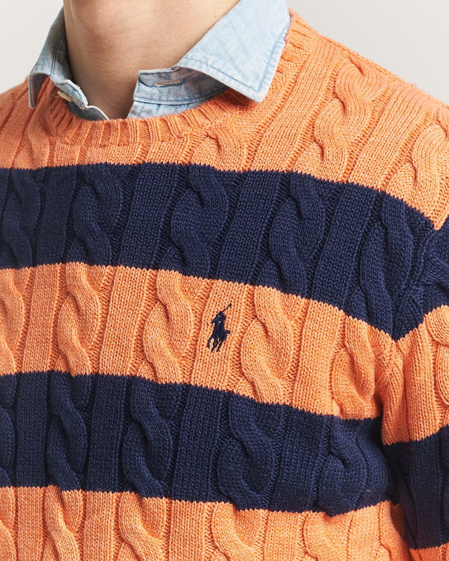 Uomini | Maglieria | Polo Ralph Lauren | Striped Cotton Cable Sweater Orange Navy Combo