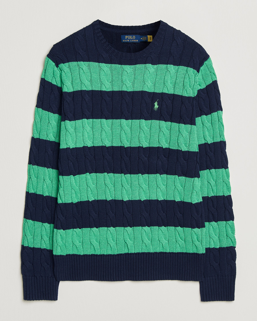 Uomini | Maglieria | Polo Ralph Lauren | Striped Cotton Cable Sweater Navy Green Combo