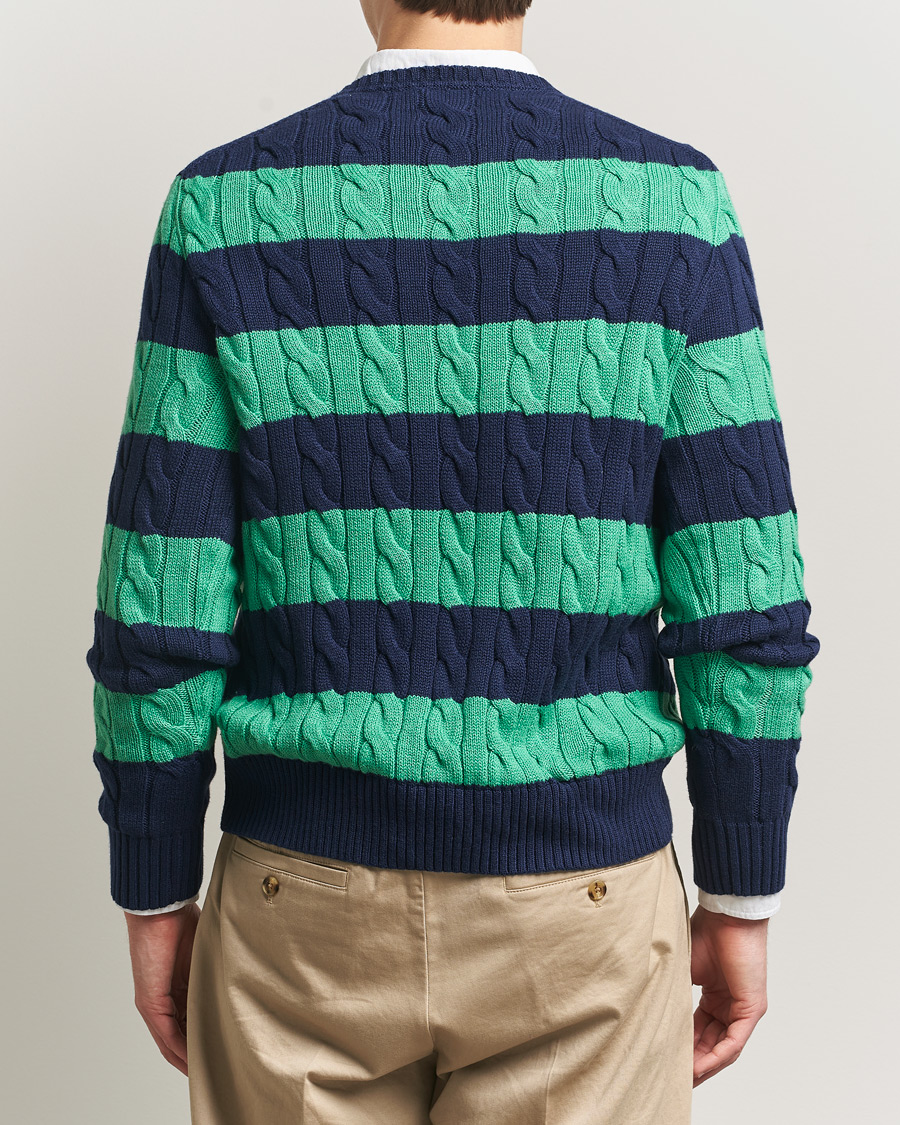 Uomini | Maglieria | Polo Ralph Lauren | Striped Cotton Cable Sweater Navy Green Combo