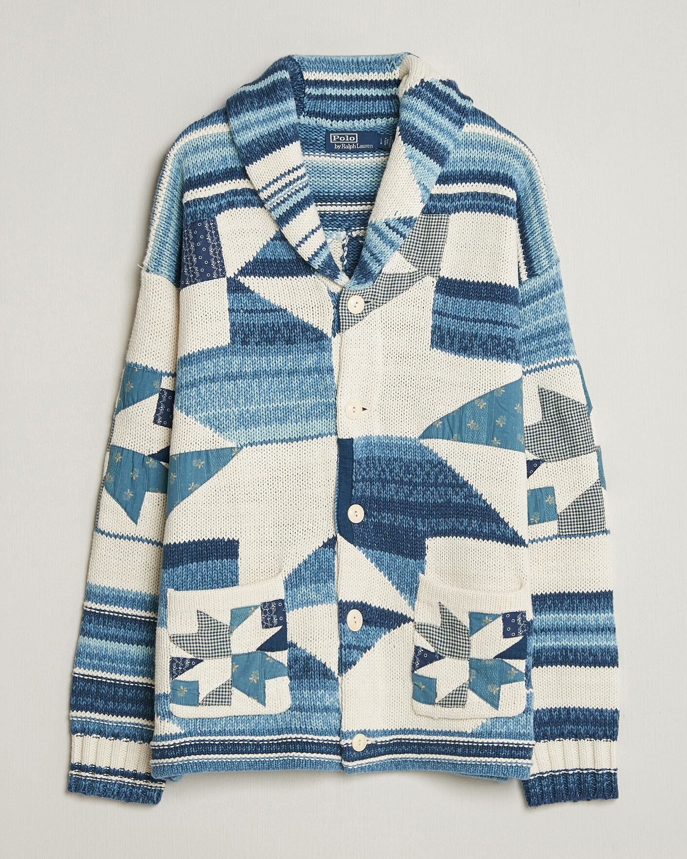 Uomini | Maglieria | Polo Ralph Lauren | Cotton Linen Cardigan Cream Blue Combo
